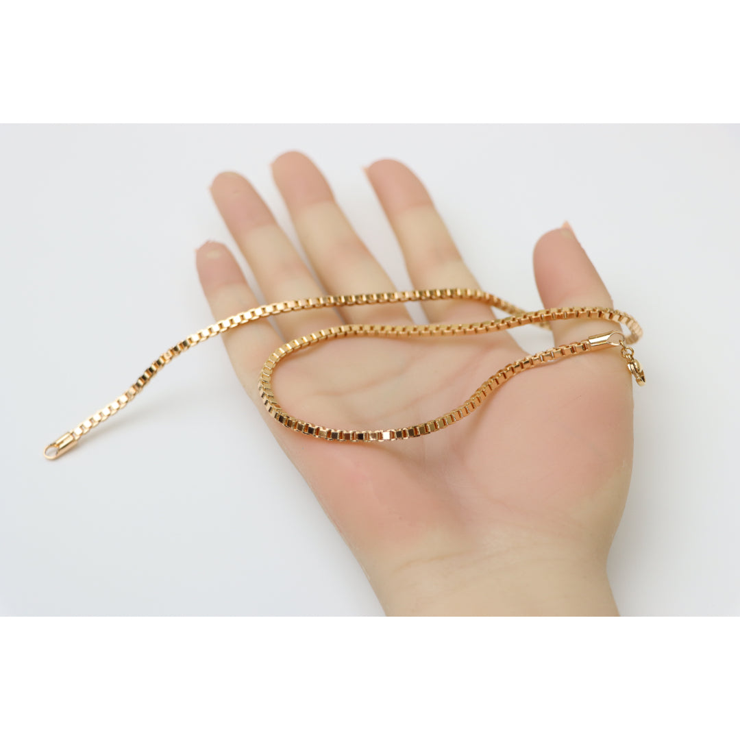 Box Link Chain Rose Gold Necklace, Bold and Polished Finish, XPNL0187 (2019-7)