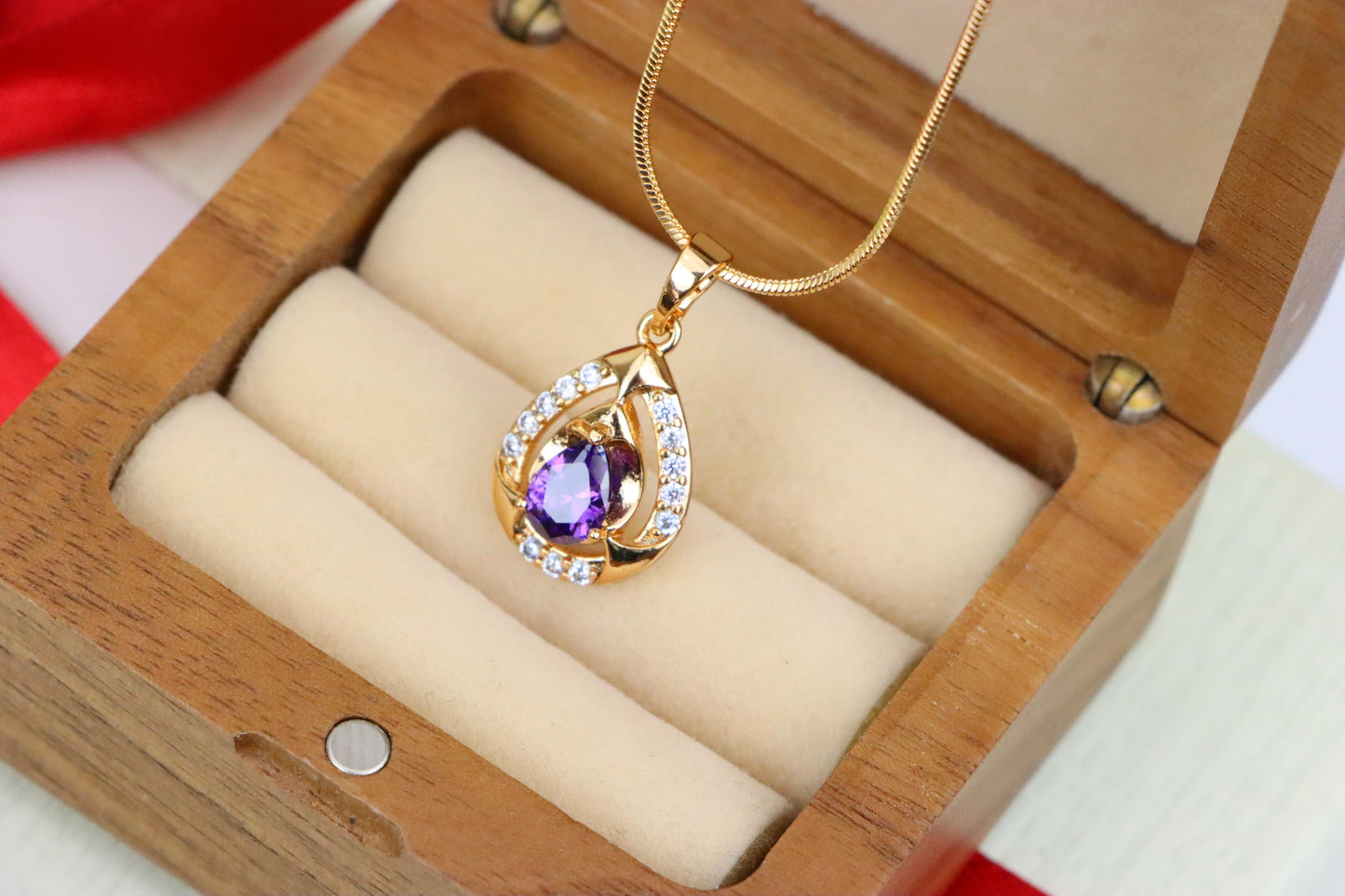 Teardrop Purple Stone Pendant in Gold Plated Elegant Crystal Design, XPPT1797 (2153-2)