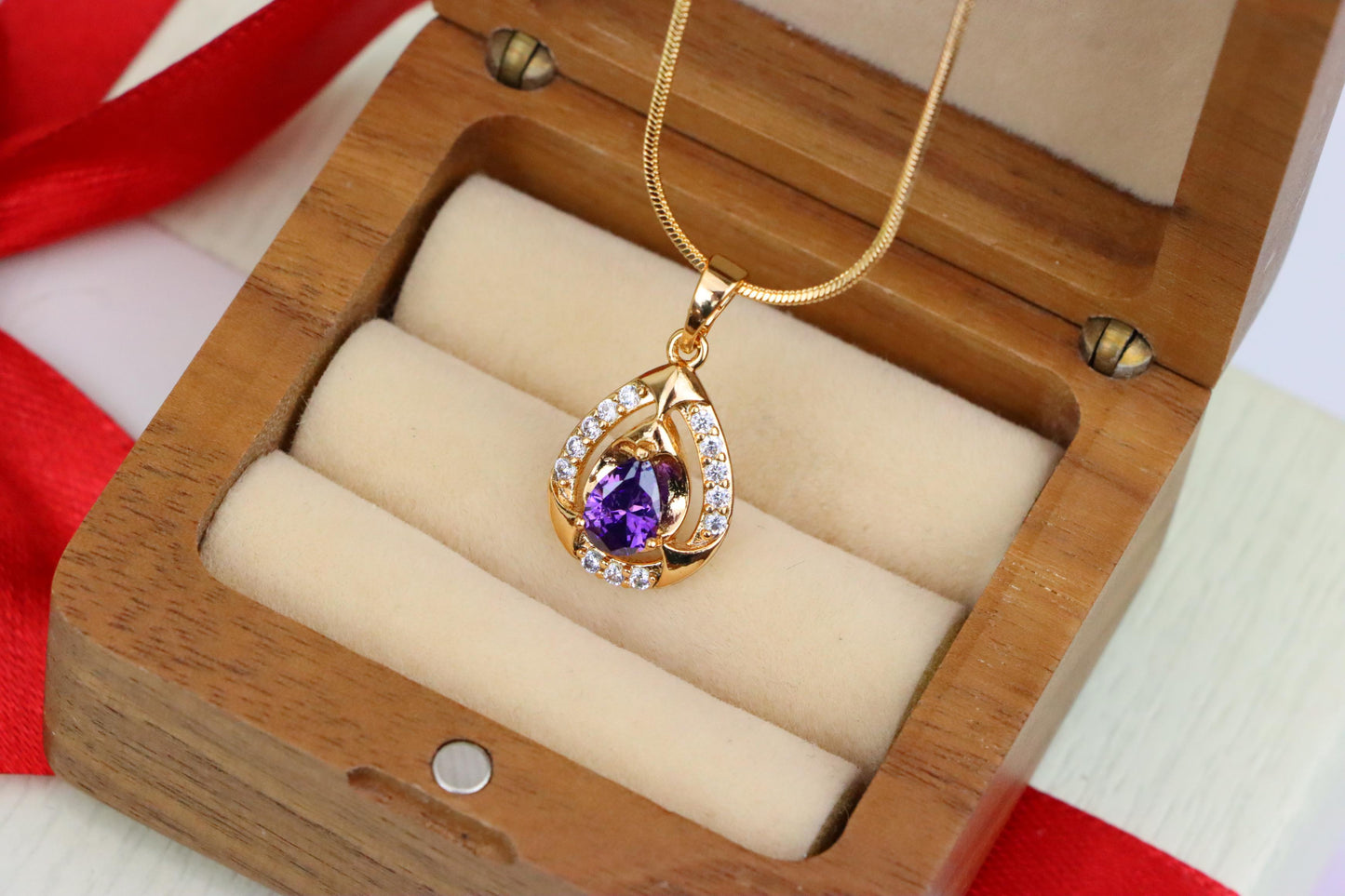 Teardrop Purple Stone Pendant in Gold Plated Elegant Crystal Design, XPPT1797 (2153-2)