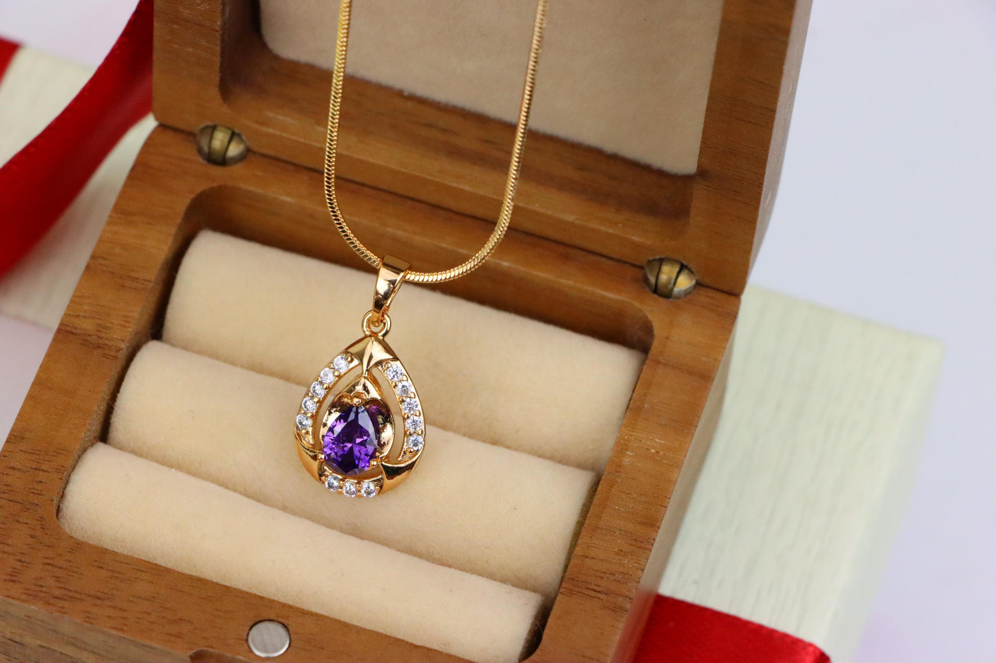 Teardrop Purple Stone Pendant in Gold Plated Elegant Crystal Design, XPPT1797 (2153-2)