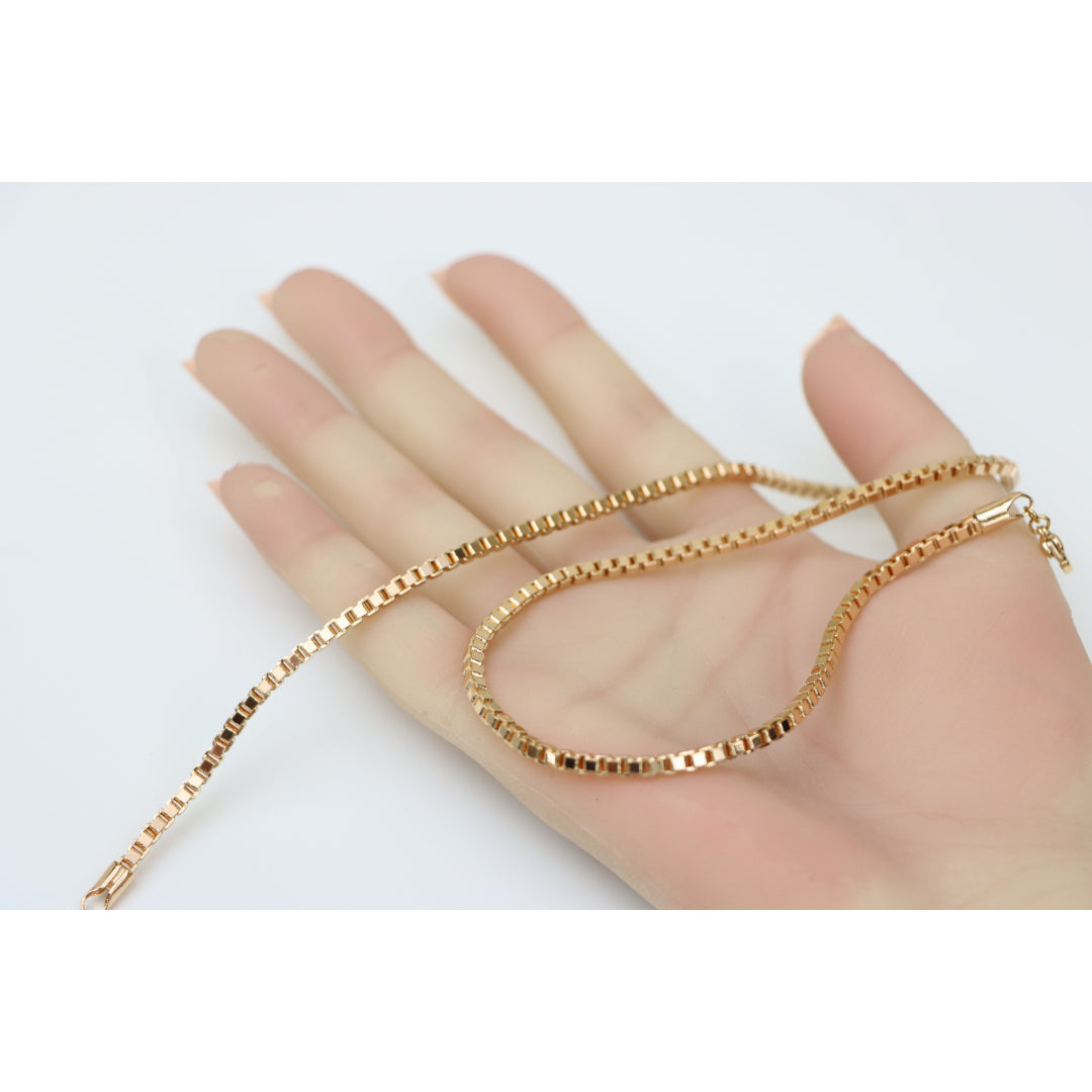 Box Link Chain Rose Gold Necklace, Bold and Polished Finish, XPNL0187 (2019-7)