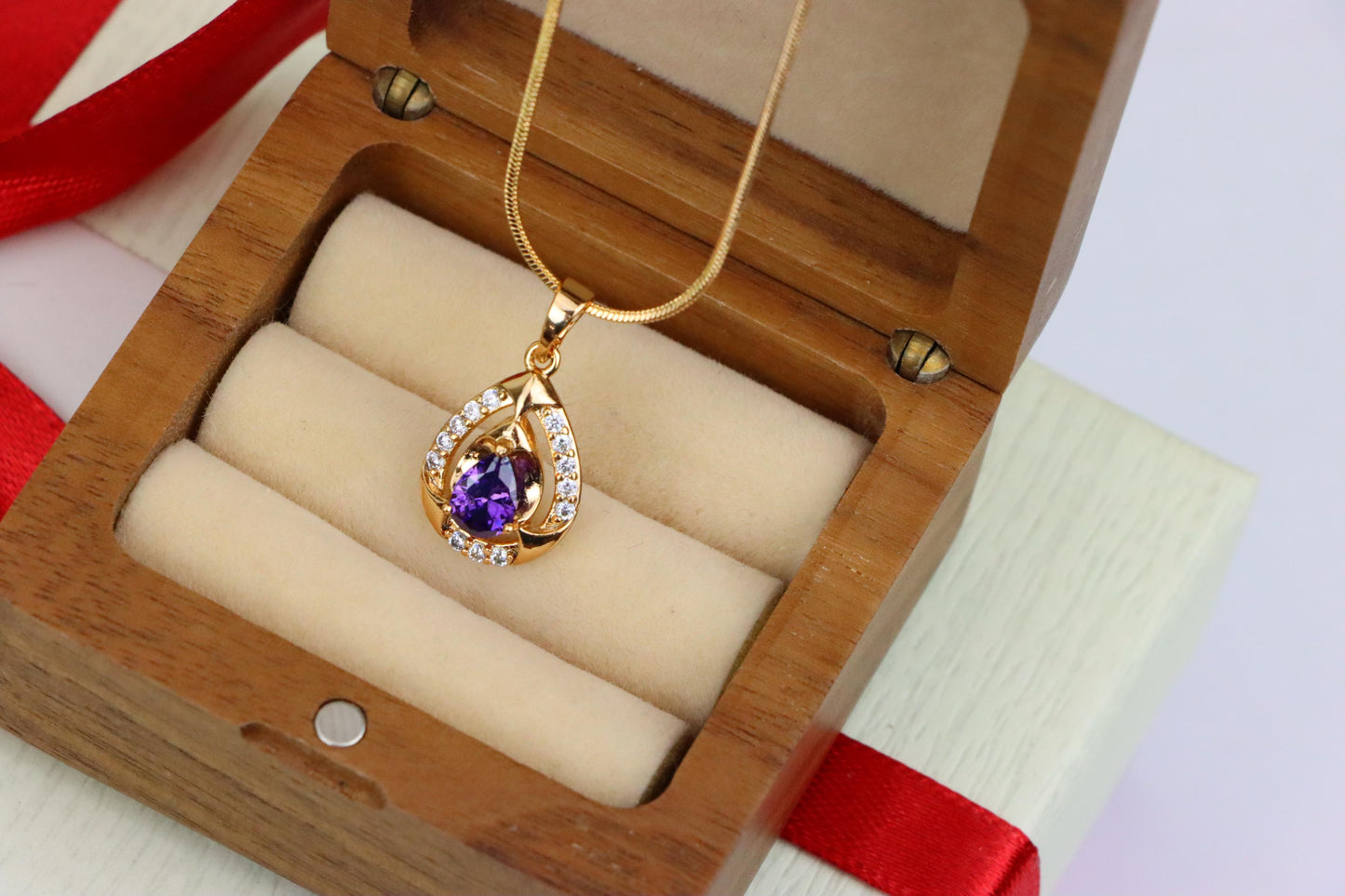 Teardrop Purple Stone Pendant in Gold Plated Elegant Crystal Design, XPPT1797 (2153-2)