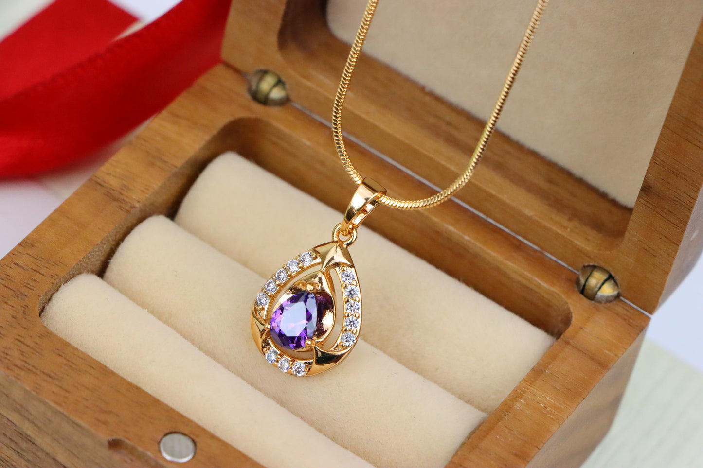 Teardrop Purple Stone Pendant in Gold Plated Elegant Crystal Design, XPPT1797 (2153-2)