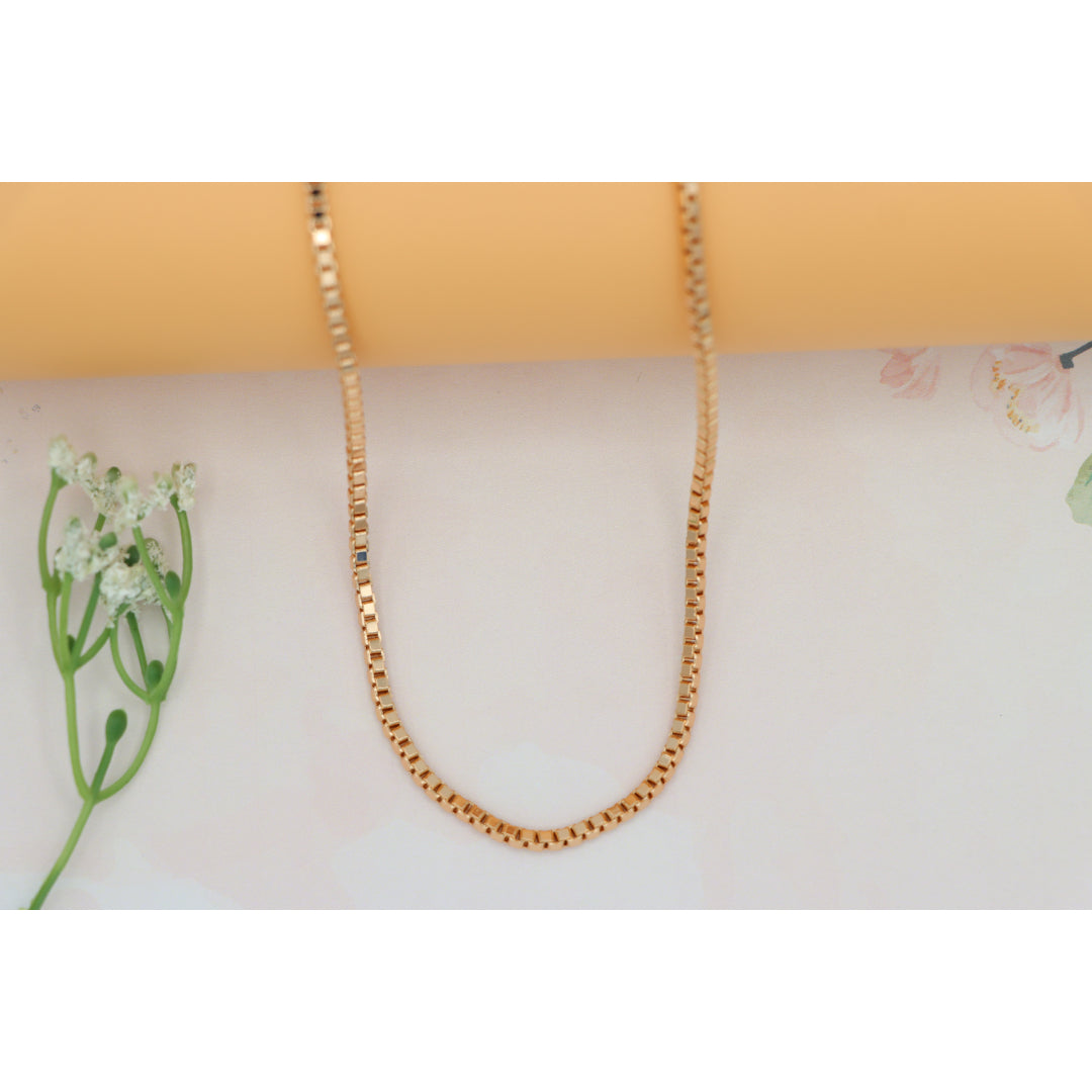 Box Link Chain Rose Gold Necklace, Bold and Polished Finish, XPNL0187 (2019-7)