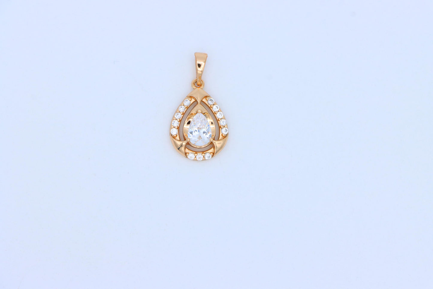 Teardrop White Stone Pendant with Crystals in Gold Plated Finish, XPPT1798 (2153-2)
