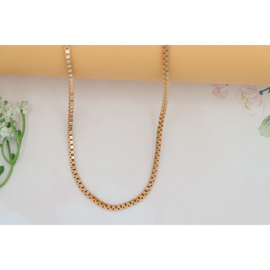 Box Link Chain Rose Gold Necklace, Bold and Polished Finish, XPNL0187 (2019-7)