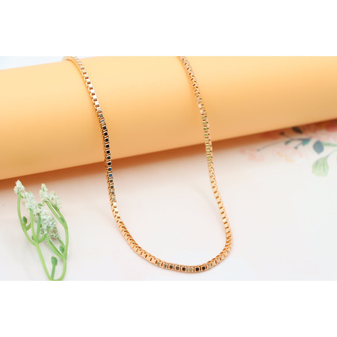 Box Link Chain Rose Gold Necklace, Bold and Polished Finish, XPNL0187 (2019-7)