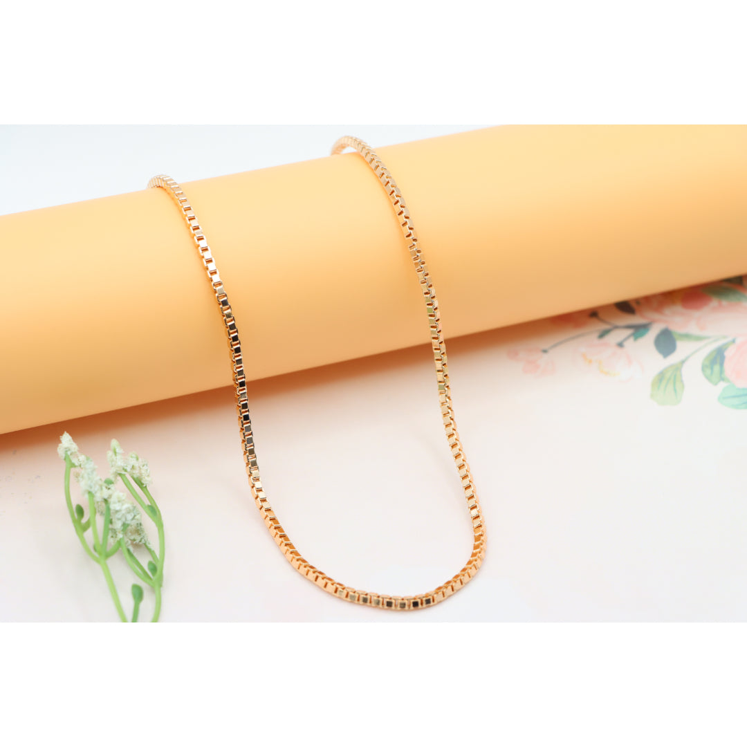 Box Link Chain Rose Gold Necklace, Bold and Polished Finish, XPNL0187 (2019-7)