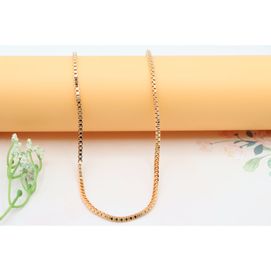 Box Link Chain Rose Gold Necklace, Bold and Polished Finish, XPNL0187 (2019-7)
