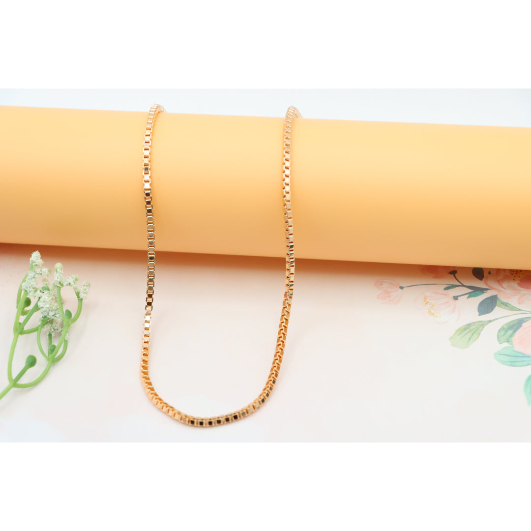 Box Link Chain Rose Gold Necklace, Bold and Polished Finish, XPNL0187 (2019-7)