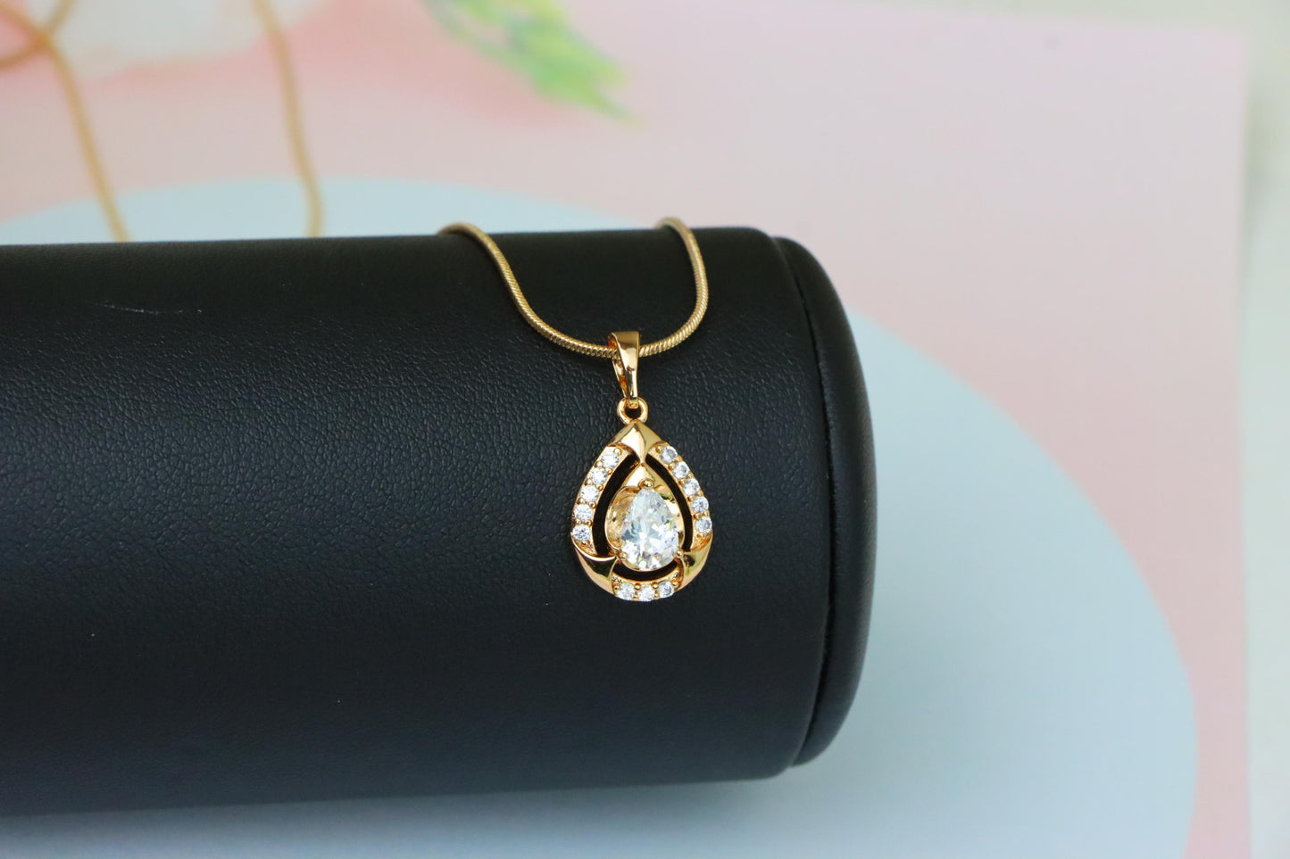 Teardrop White Stone Pendant with Crystals in Gold Plated Finish, XPPT1798 (2153-2)