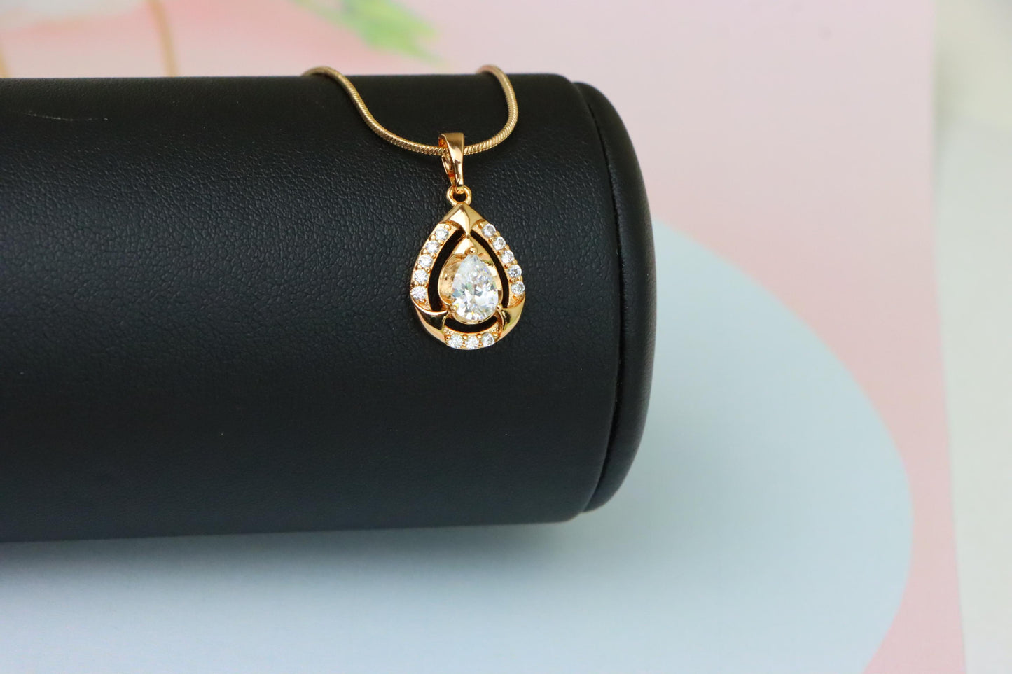 Teardrop White Stone Pendant with Crystals in Gold Plated Finish, XPPT1798 (2153-2)