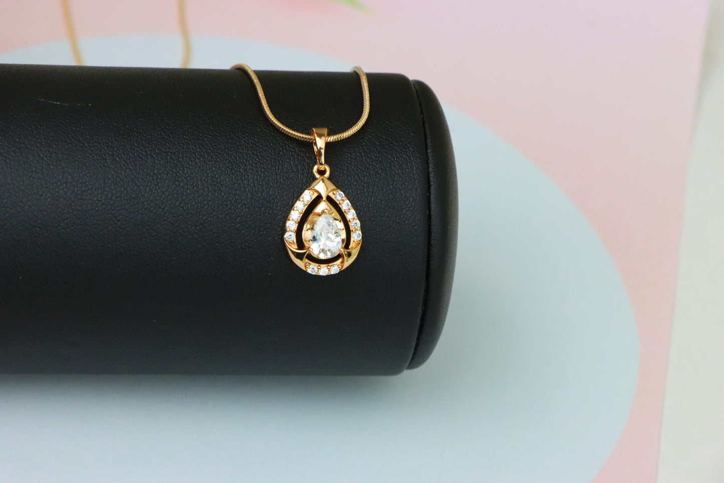 Teardrop White Stone Pendant with Crystals in Gold Plated Finish, XPPT1798 (2153-2)