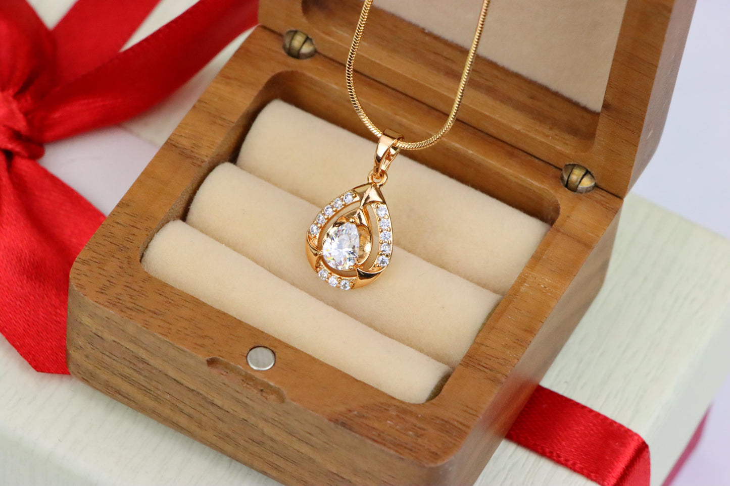 Teardrop White Stone Pendant with Crystals in Gold Plated Finish, XPPT1798 (2153-2)