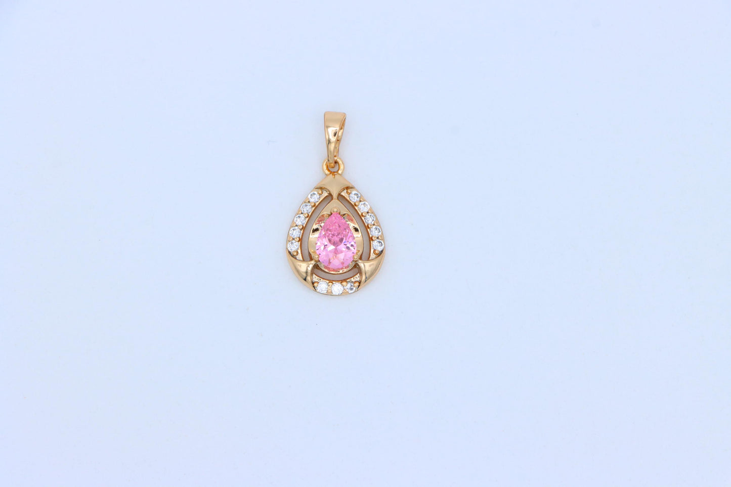 Teardrop Pink Stone Pendant with Sparkling Accents in Gold Finish, XPPT1799 (2153-2)