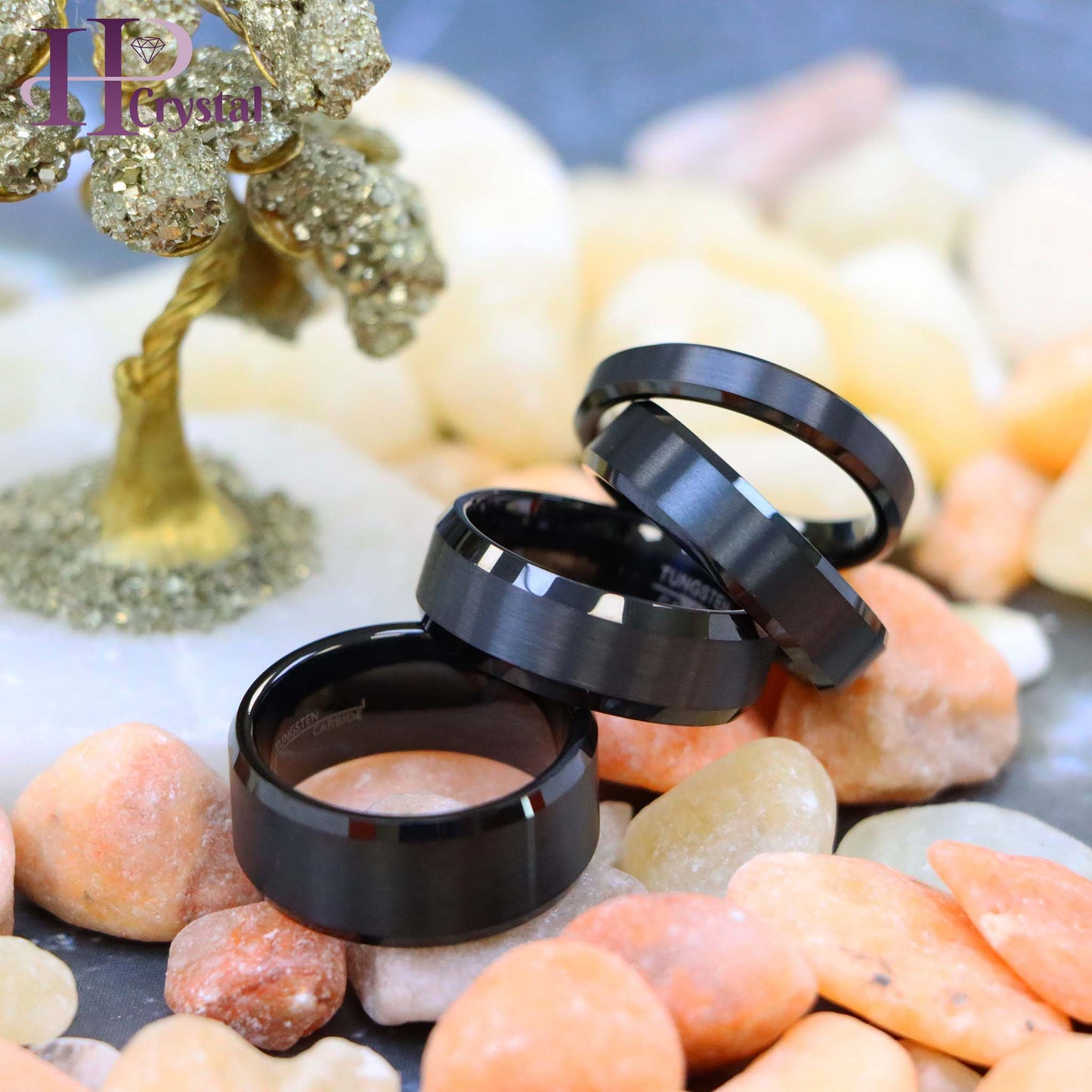 Flat High Polish Beveled Edge Brushed Center Tungsten Ring