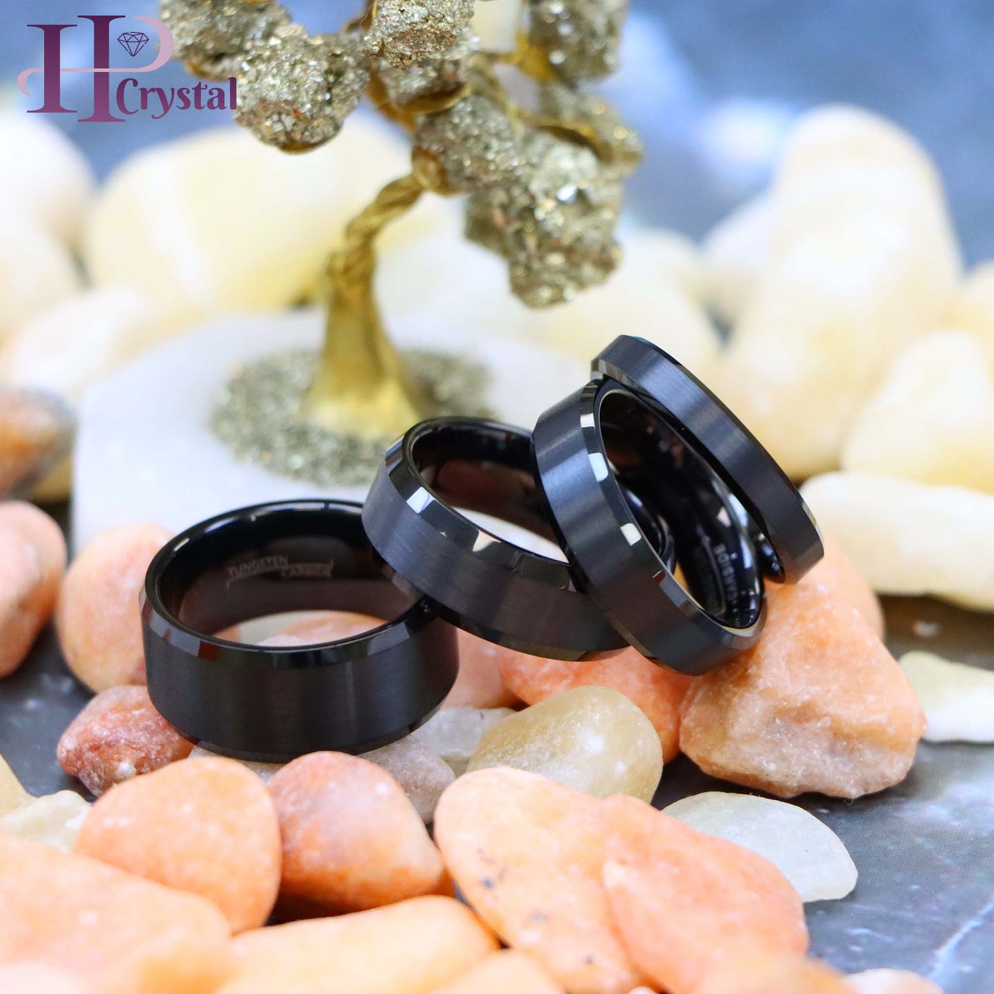 Flat High Polish Beveled Edge Brushed Center Tungsten Ring