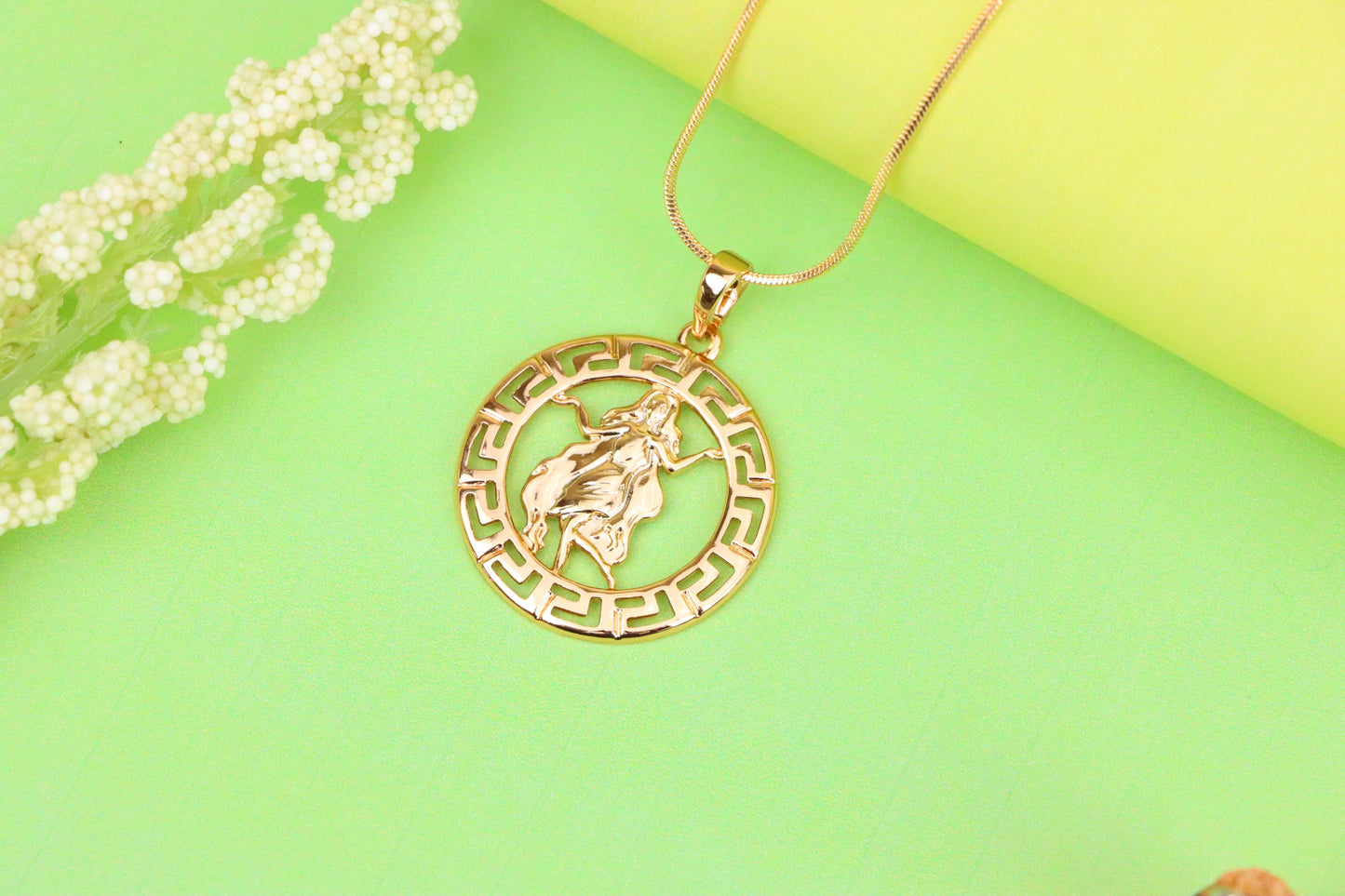 Virgo Zodiac Pendant in Elegant Rose Gold with Fine Brass Craftwork, XPPT1333 (2132-7)