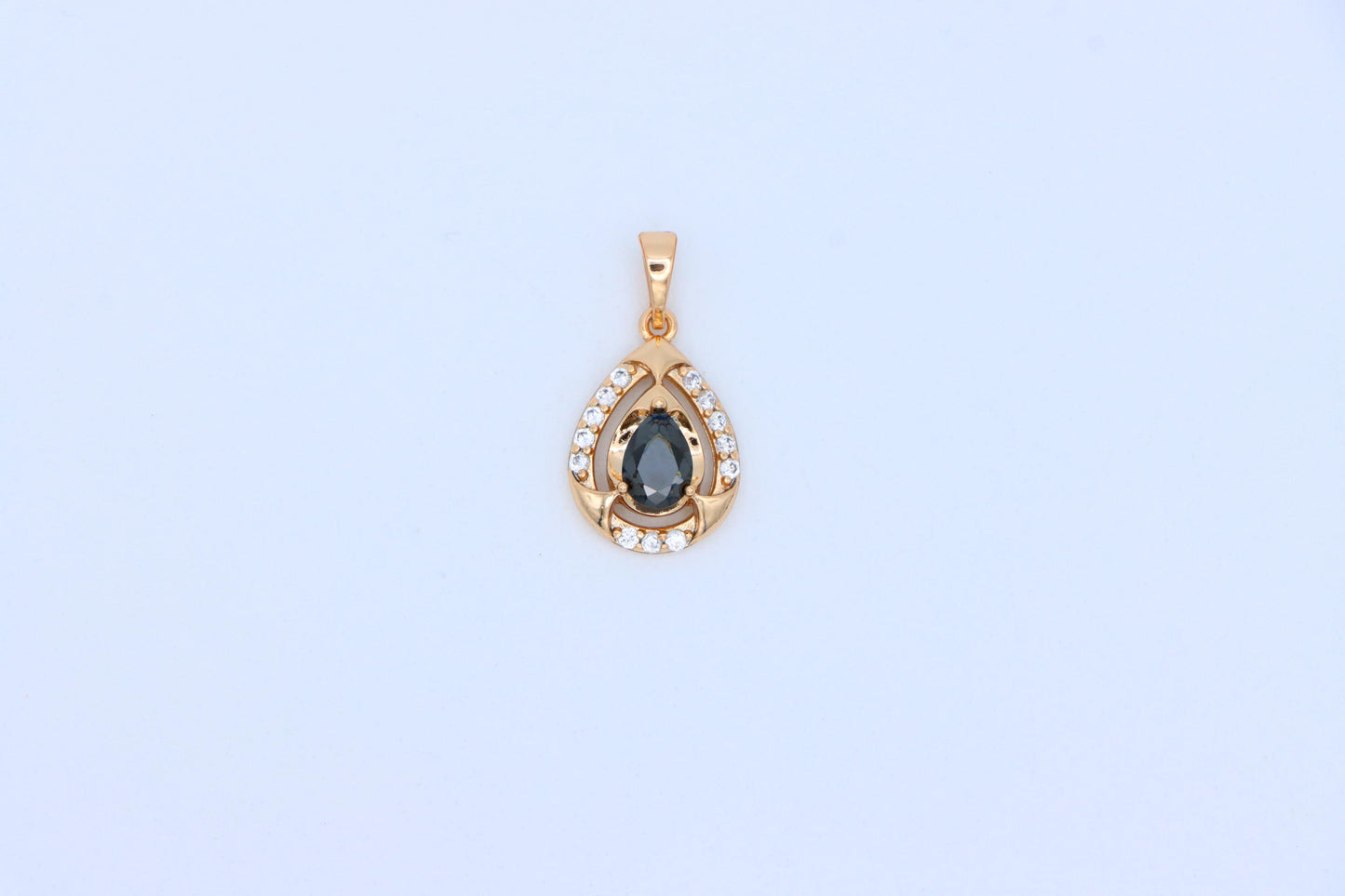 Teardrop Black Stone Pendant with White Crystals in Gold Plating, XPPT1800 (2153-2)