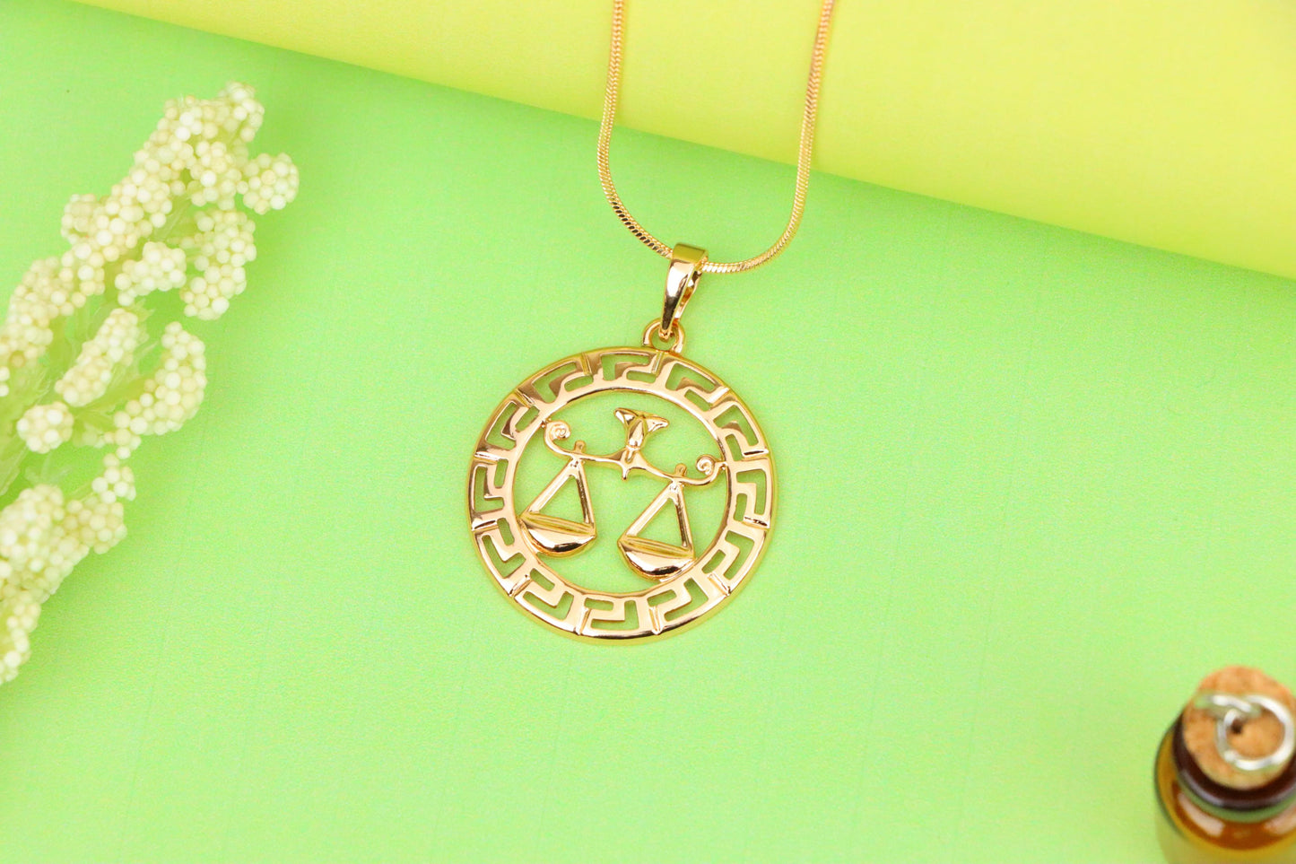 Libra Zodiac Sign Rose Gold Pendant in Gold Plated Brass, XPPT1334 (2132-7)