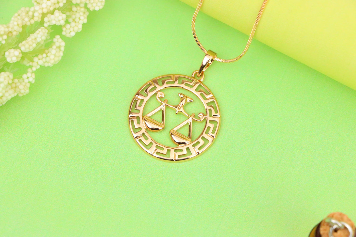 Libra Zodiac Sign Rose Gold Pendant in Gold Plated Brass, XPPT1334 (2132-7)
