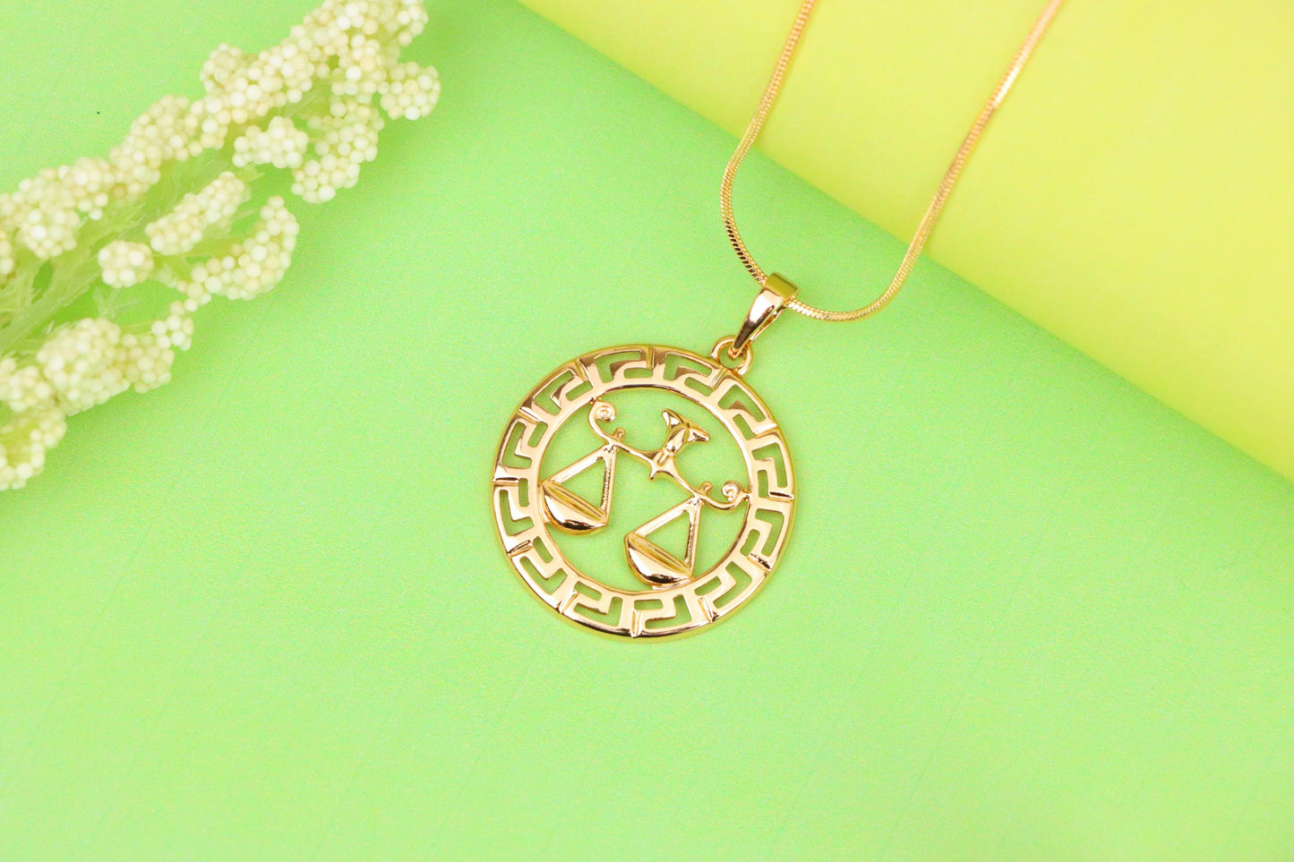 Libra Zodiac Sign Rose Gold Pendant in Gold Plated Brass, XPPT1334 (2132-7)