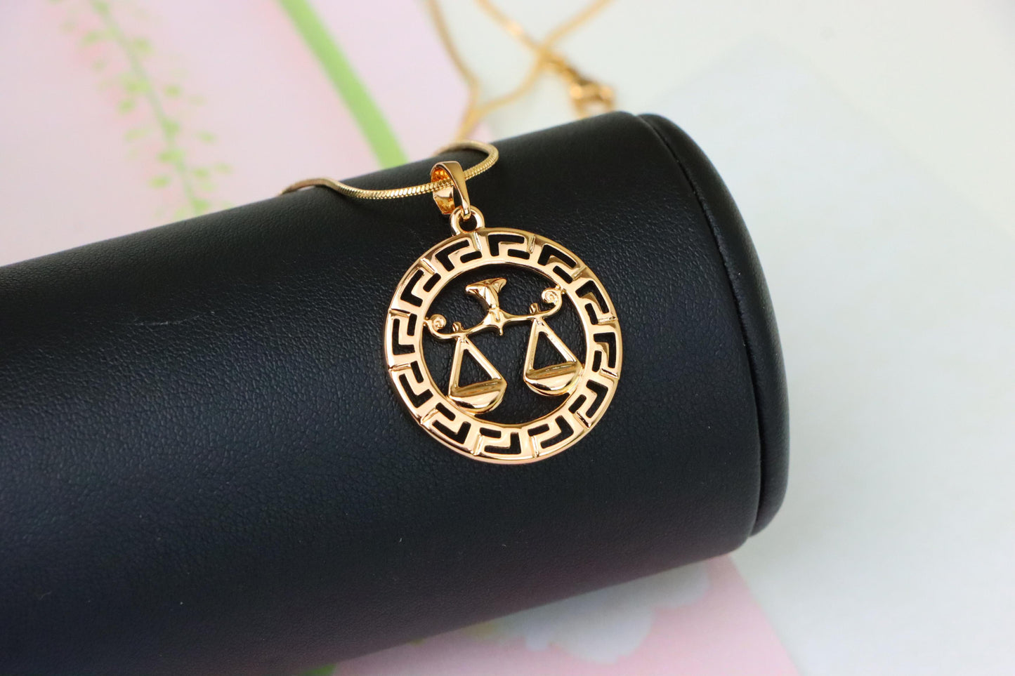 Libra Zodiac Sign Rose Gold Pendant in Gold Plated Brass, XPPT1334 (2132-7)