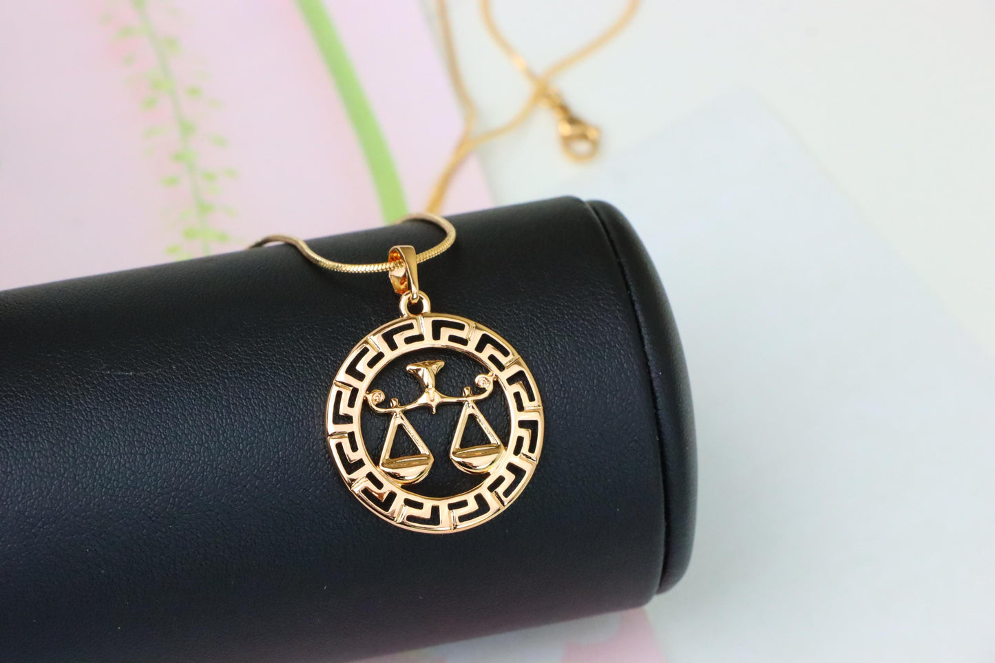 Libra Zodiac Sign Rose Gold Pendant in Gold Plated Brass, XPPT1334 (2132-7)
