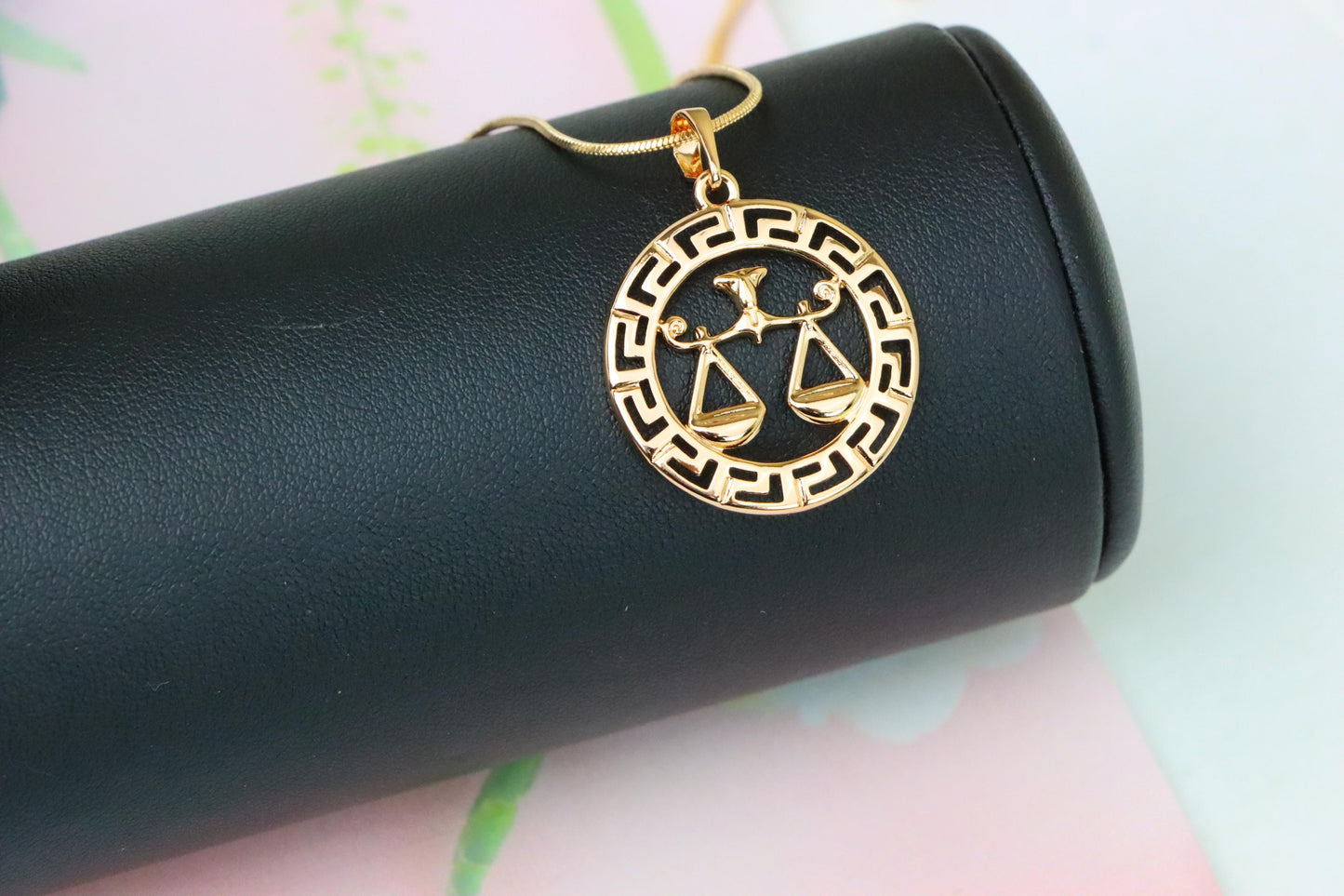Libra Zodiac Sign Rose Gold Pendant in Gold Plated Brass, XPPT1334 (2132-7)