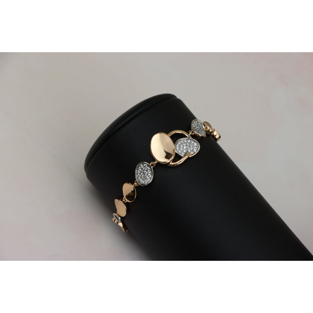 Elegant Rose Gold+Silver Oval Link Bracelet with Crystal Accents, XPBL0641 (2064-10)