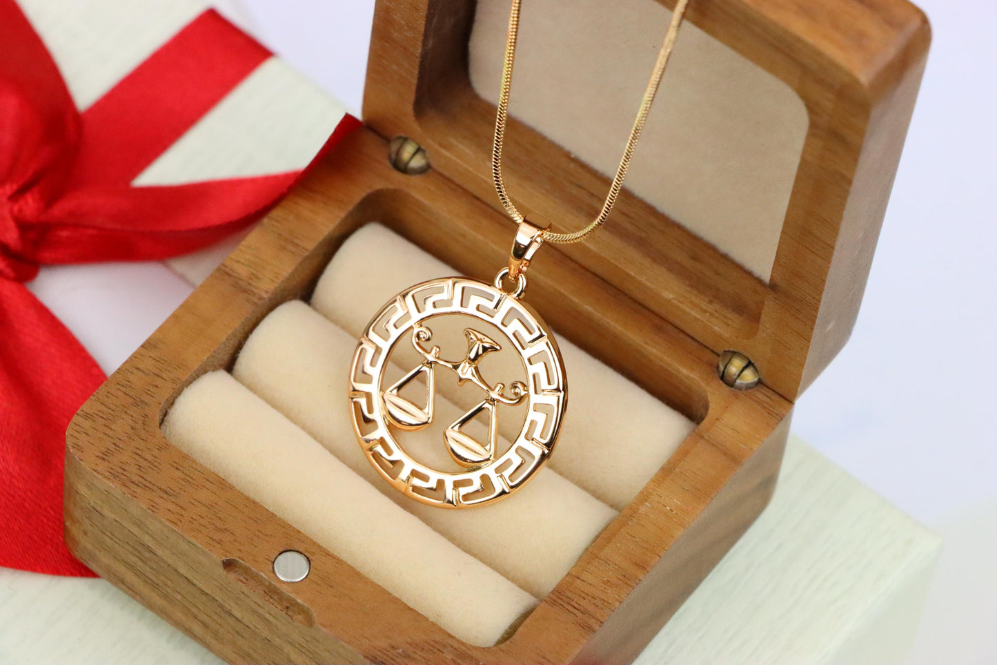 Libra Zodiac Sign Rose Gold Pendant in Gold Plated Brass, XPPT1334 (2132-7)