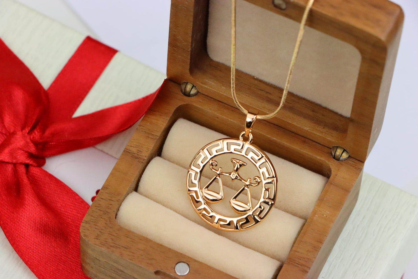 Libra Zodiac Sign Rose Gold Pendant in Gold Plated Brass, XPPT1334 (2132-7)