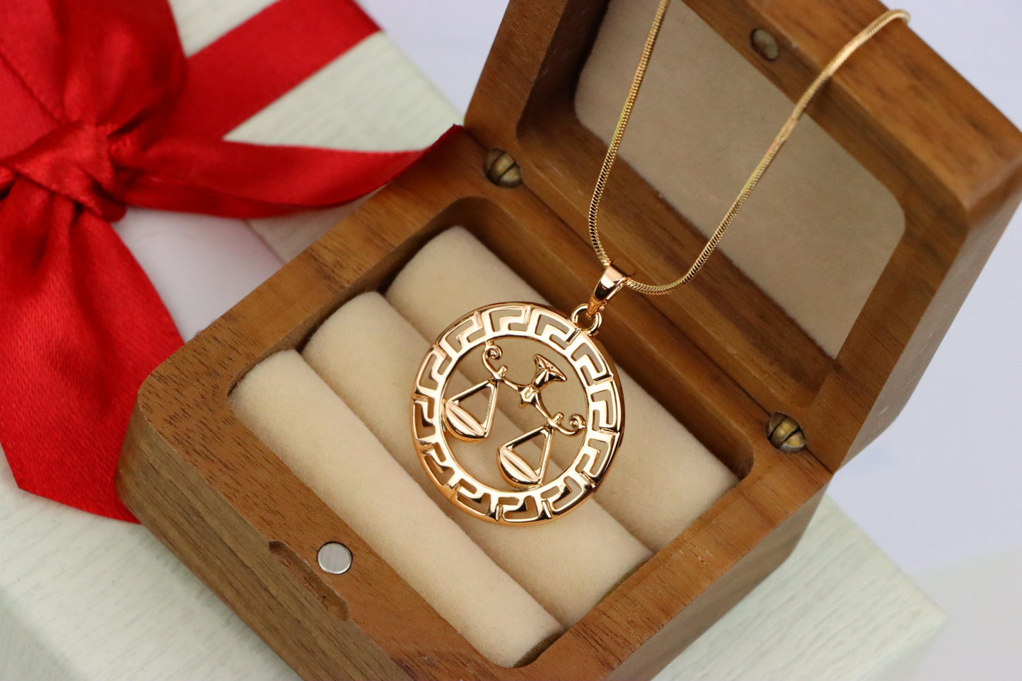 Libra Zodiac Sign Rose Gold Pendant in Gold Plated Brass, XPPT1334 (2132-7)