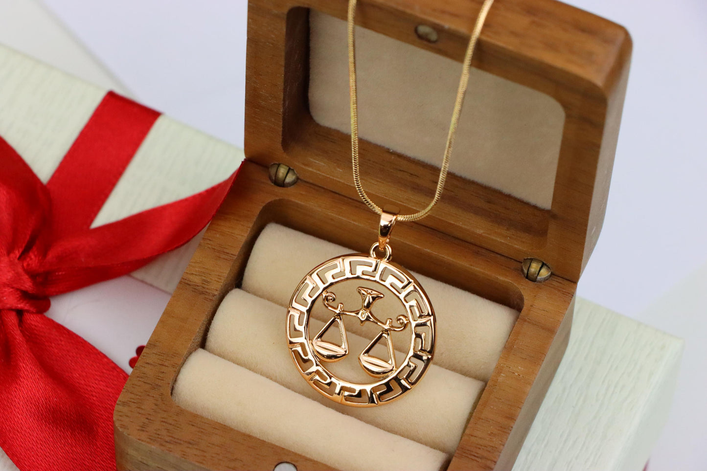 Libra Zodiac Sign Rose Gold Pendant in Gold Plated Brass, XPPT1334 (2132-7)