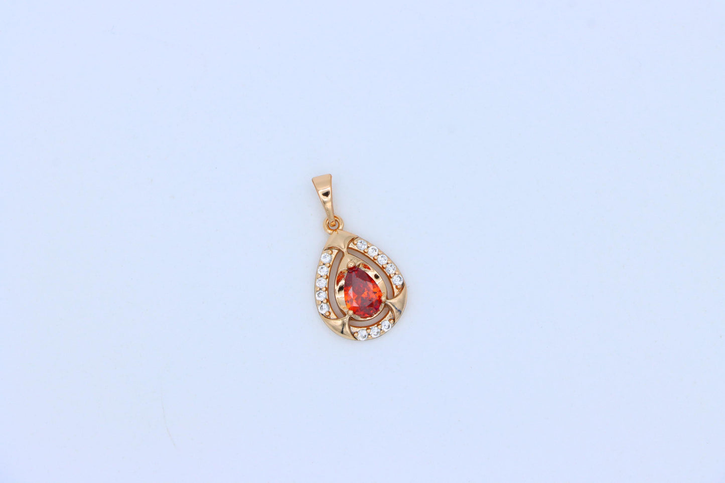 Red Pear-Shaped Pendant with Gold Finish and Dazzling Accents, XPPT1802 (2153-2)