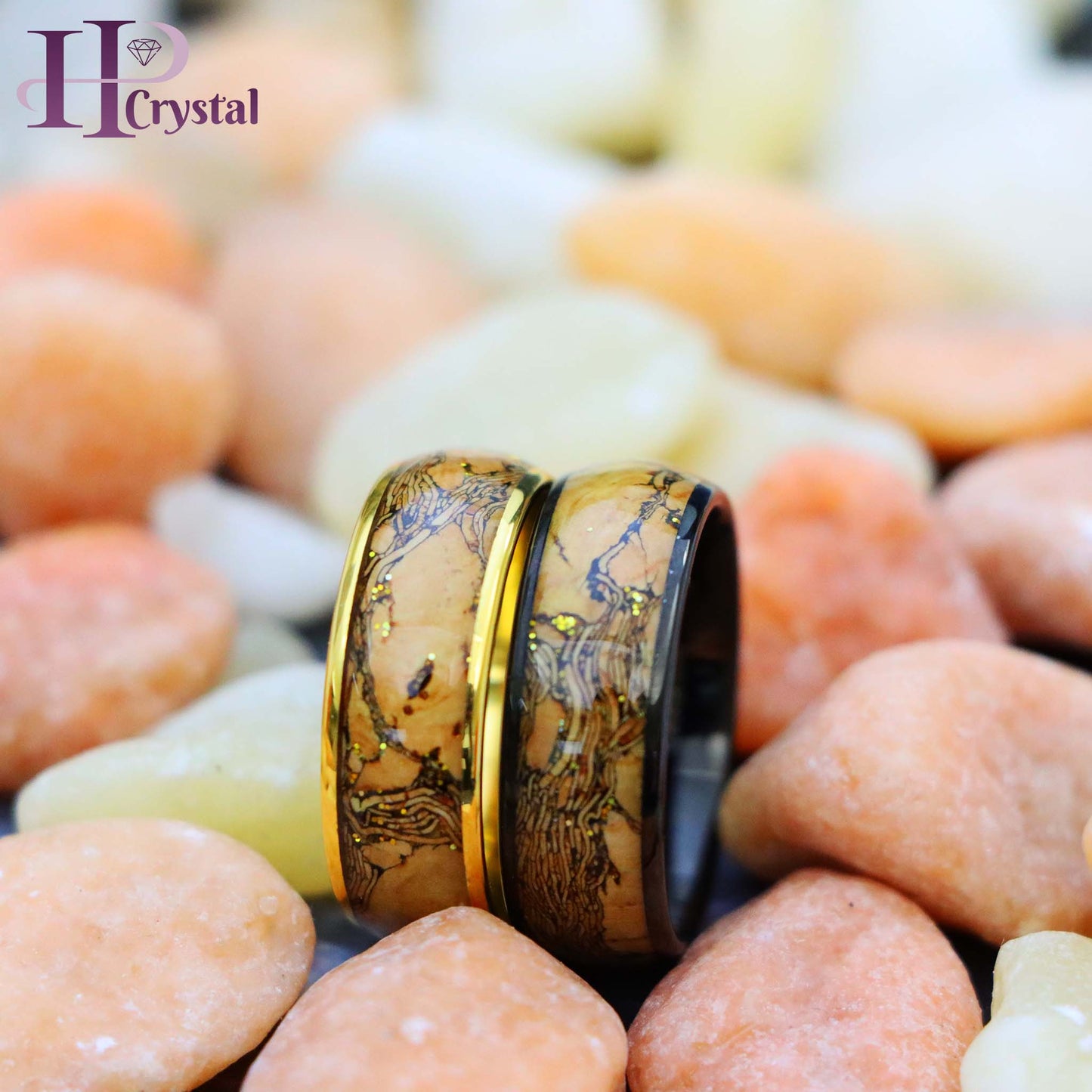 Men’s Black & Gold Tungsten Ring – Durable Wedding Band with Glitter Inlay