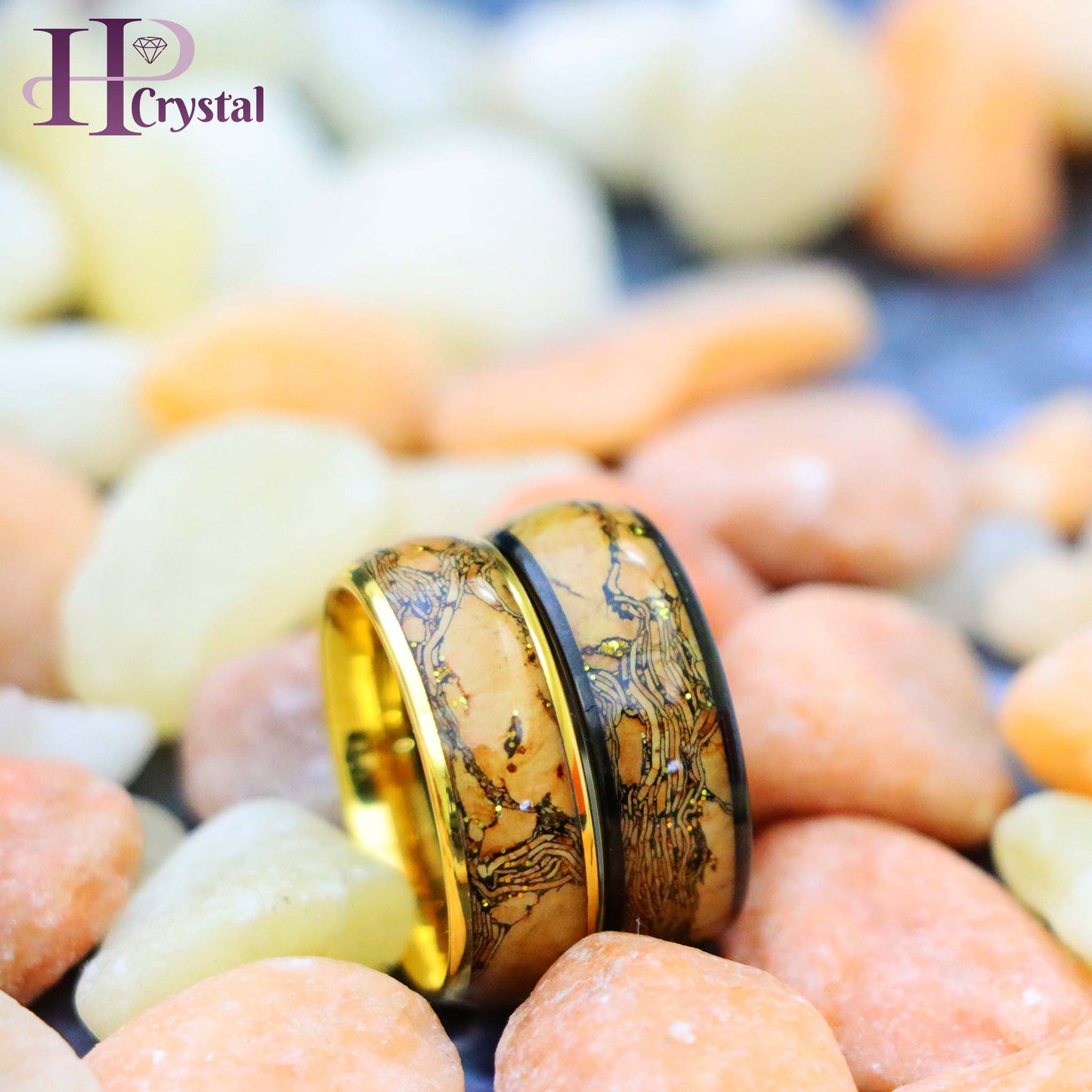 Men’s Black & Gold Tungsten Ring – Durable Wedding Band with Glitter Inlay