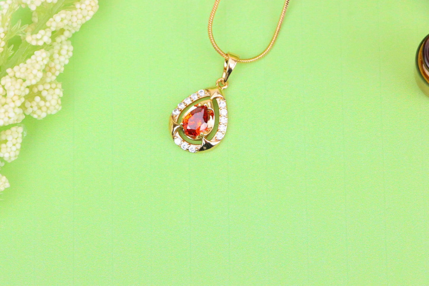 Red Pear-Shaped Pendant with Gold Finish and Dazzling Accents, XPPT1802 (2153-2)