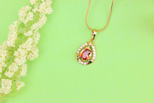 Red Pear-Shaped Pendant with Gold Finish and Dazzling Accents, XPPT1802 (2153-2)