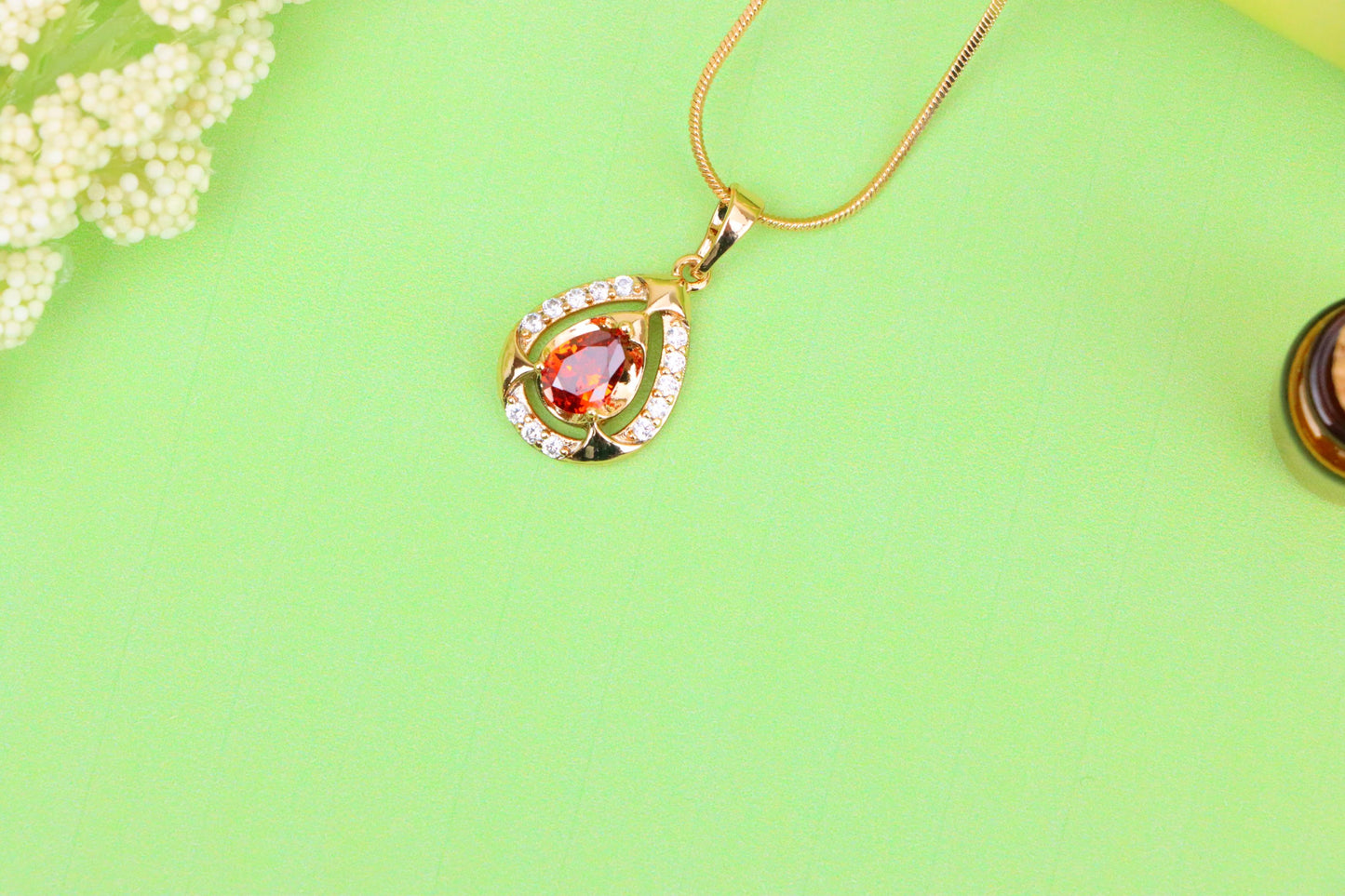 Red Pear-Shaped Pendant with Gold Finish and Dazzling Accents, XPPT1802 (2153-2)