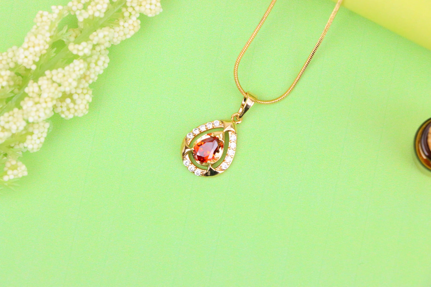 Red Pear-Shaped Pendant with Gold Finish and Dazzling Accents, XPPT1802 (2153-2)