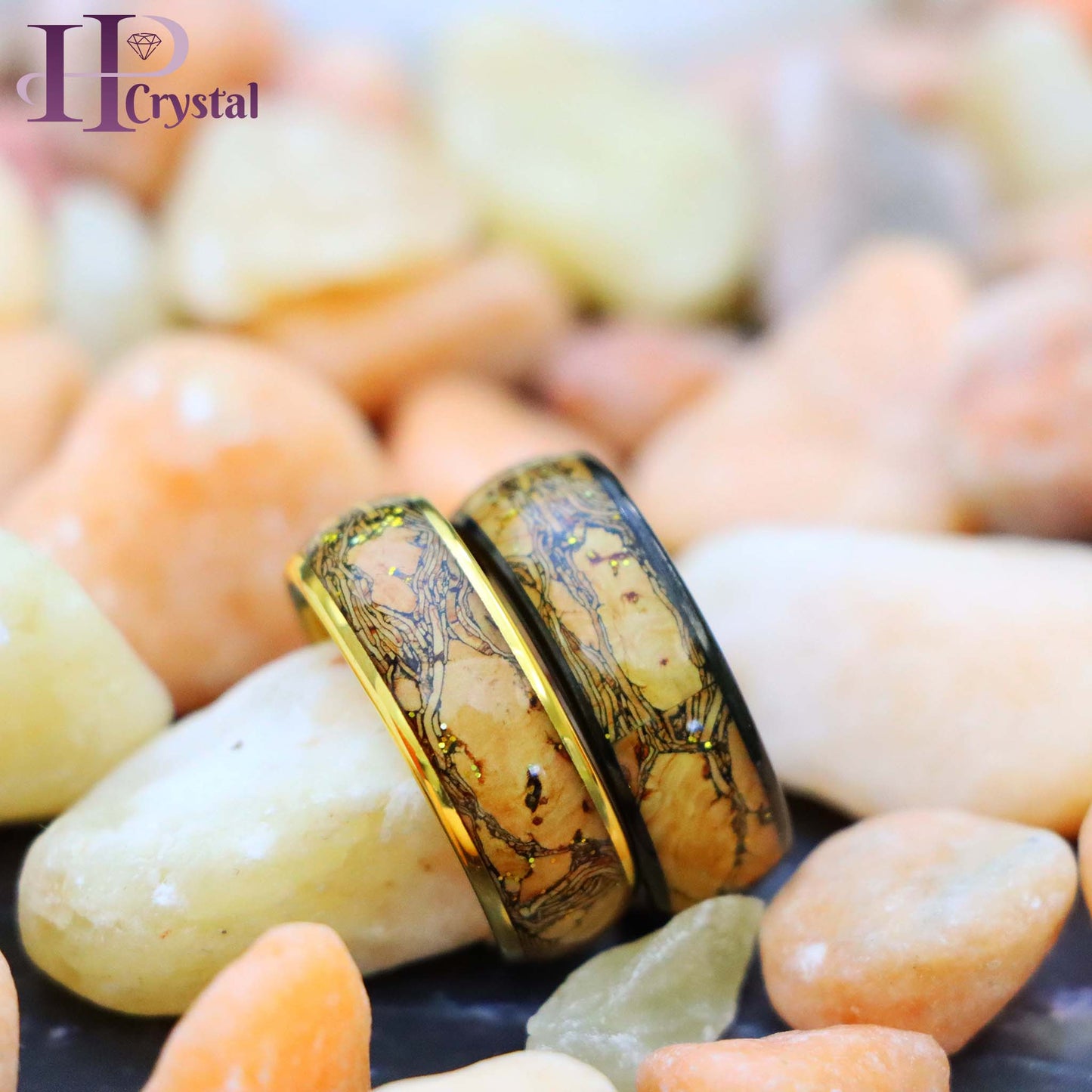 Men’s Black & Gold Tungsten Ring – Durable Wedding Band with Glitter Inlay