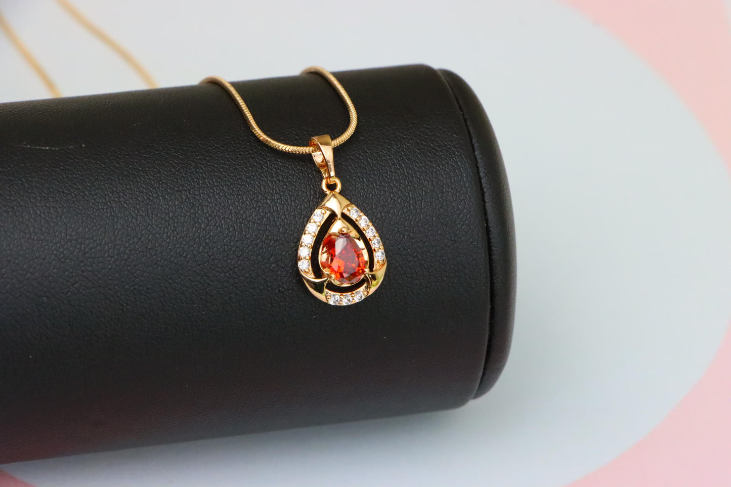 Red Pear-Shaped Pendant with Gold Finish and Dazzling Accents, XPPT1802 (2153-2)