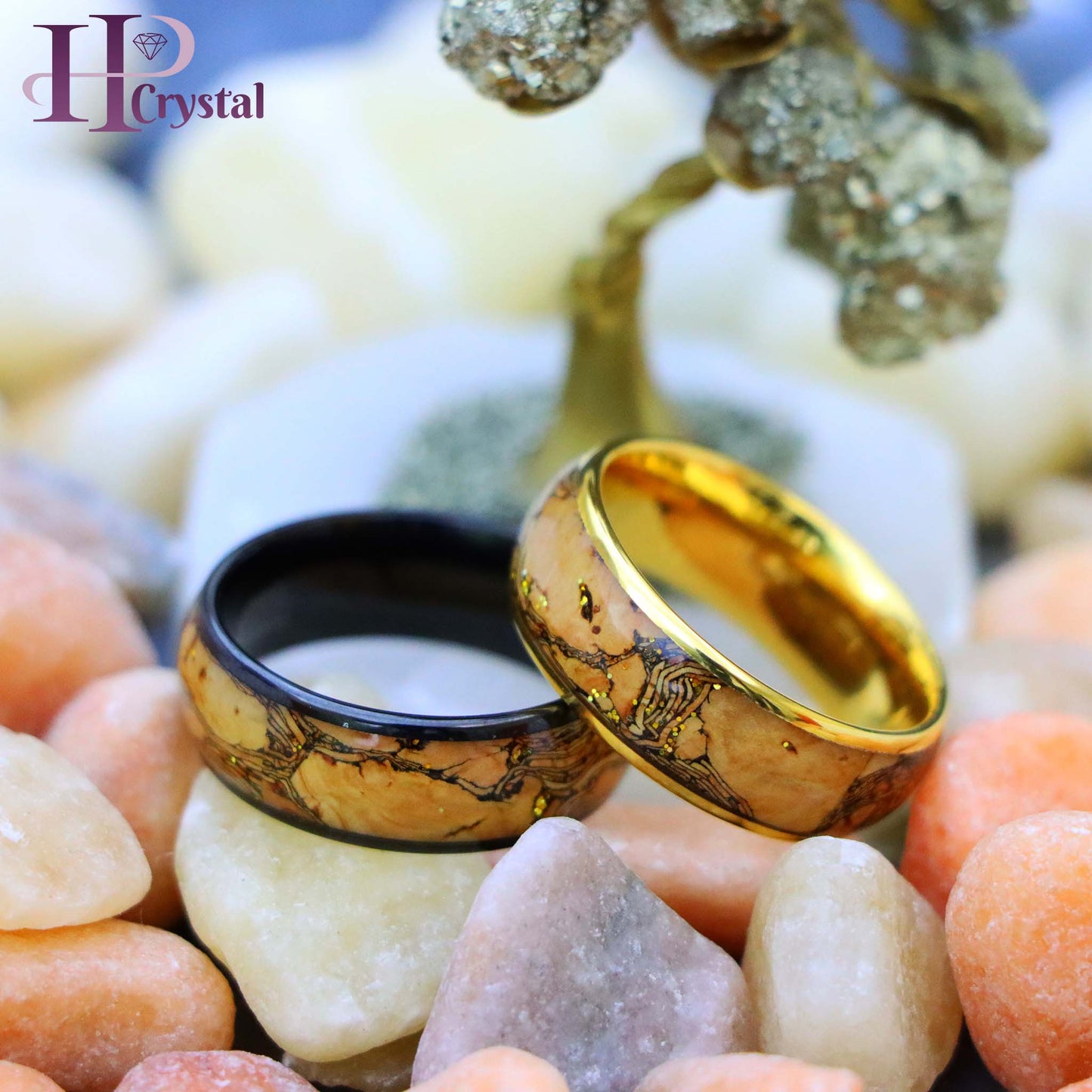 Men’s Black & Gold Tungsten Ring – Durable Wedding Band with Glitter Inlay