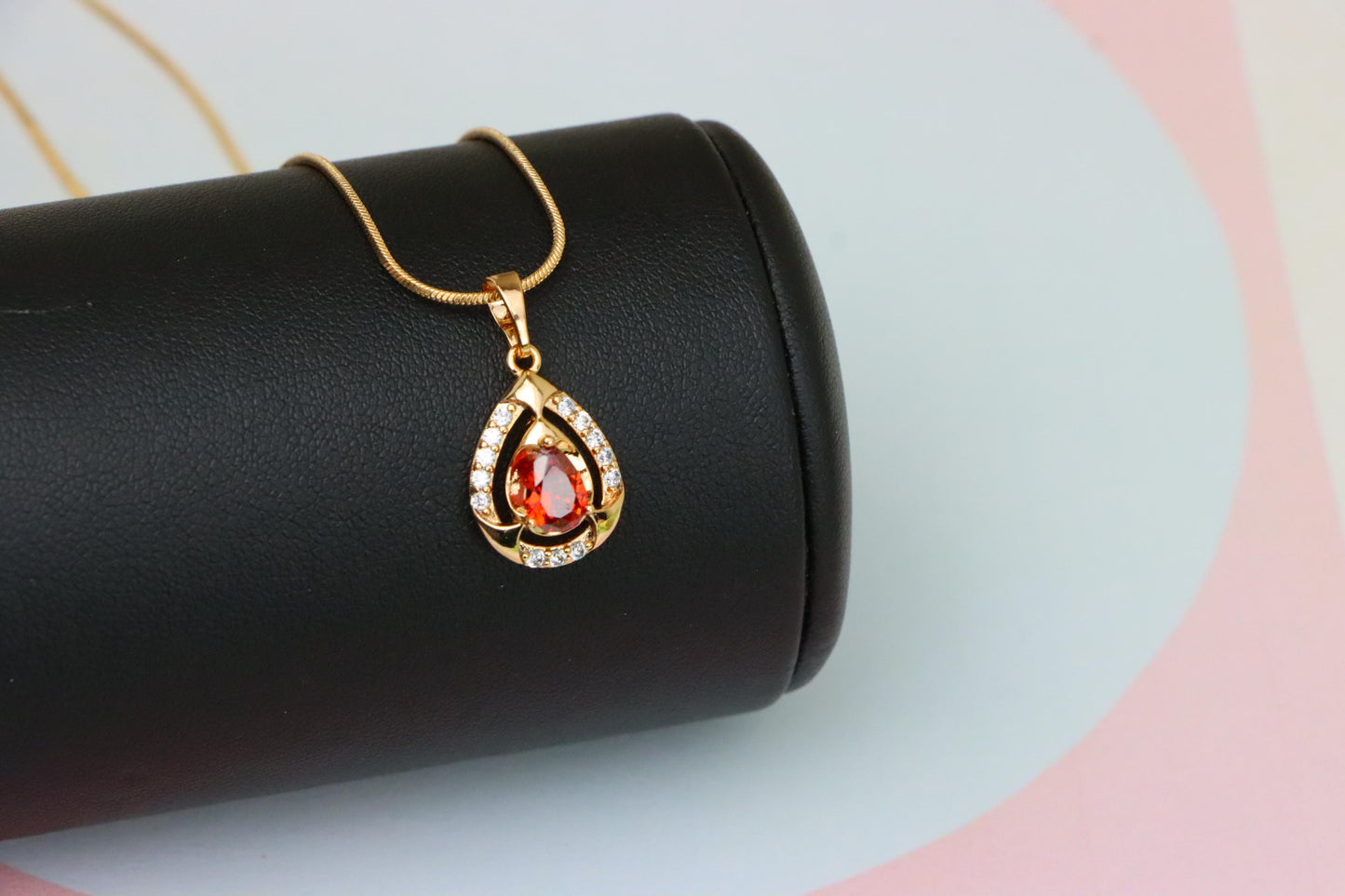 Red Pear-Shaped Pendant with Gold Finish and Dazzling Accents, XPPT1802 (2153-2)