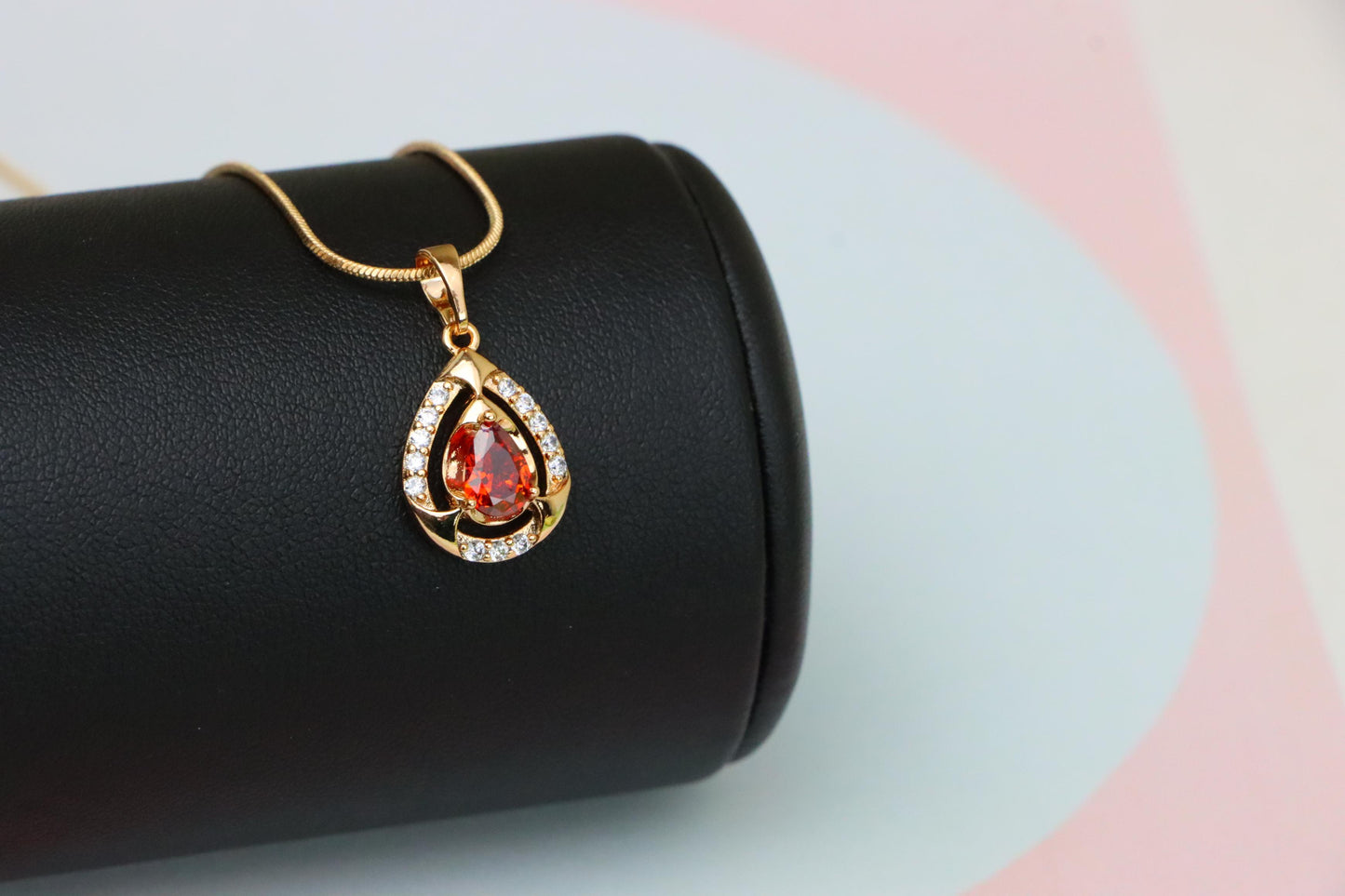 Red Pear-Shaped Pendant with Gold Finish and Dazzling Accents, XPPT1802 (2153-2)