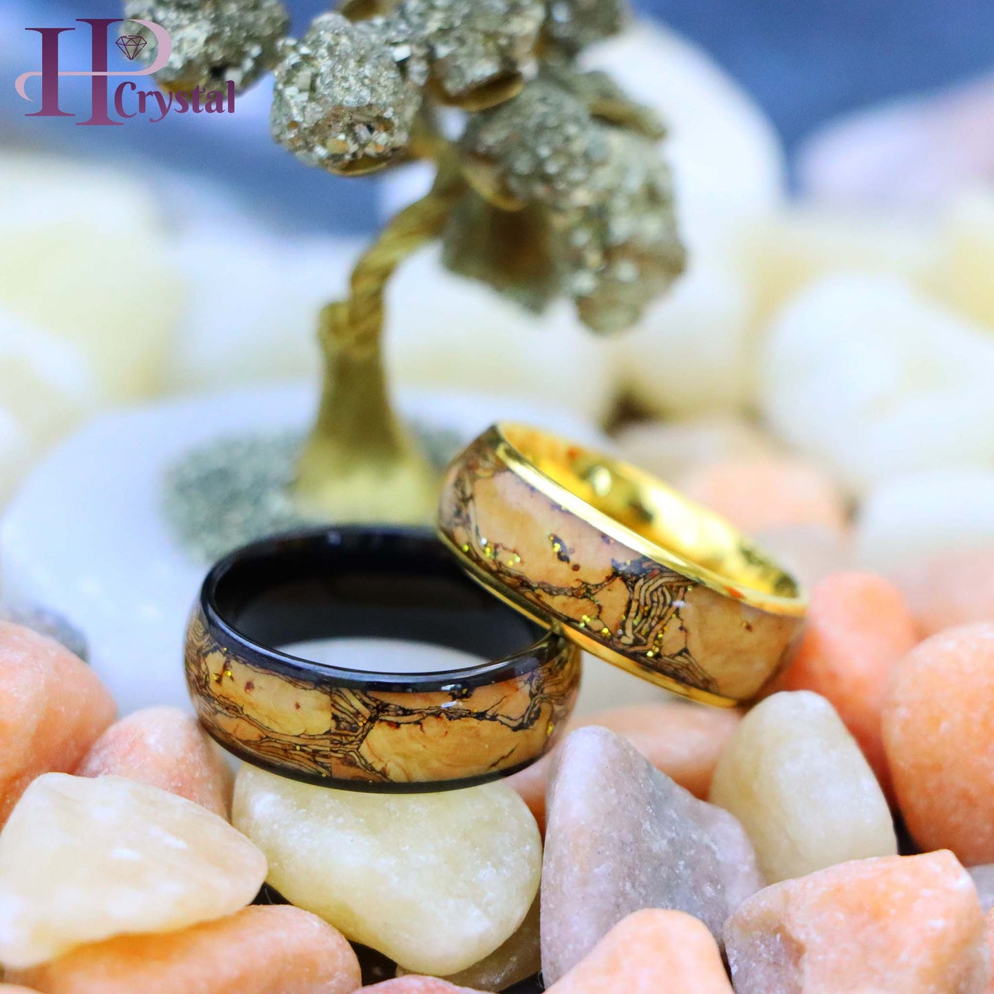 Men’s Black & Gold Tungsten Ring – Durable Wedding Band with Glitter Inlay