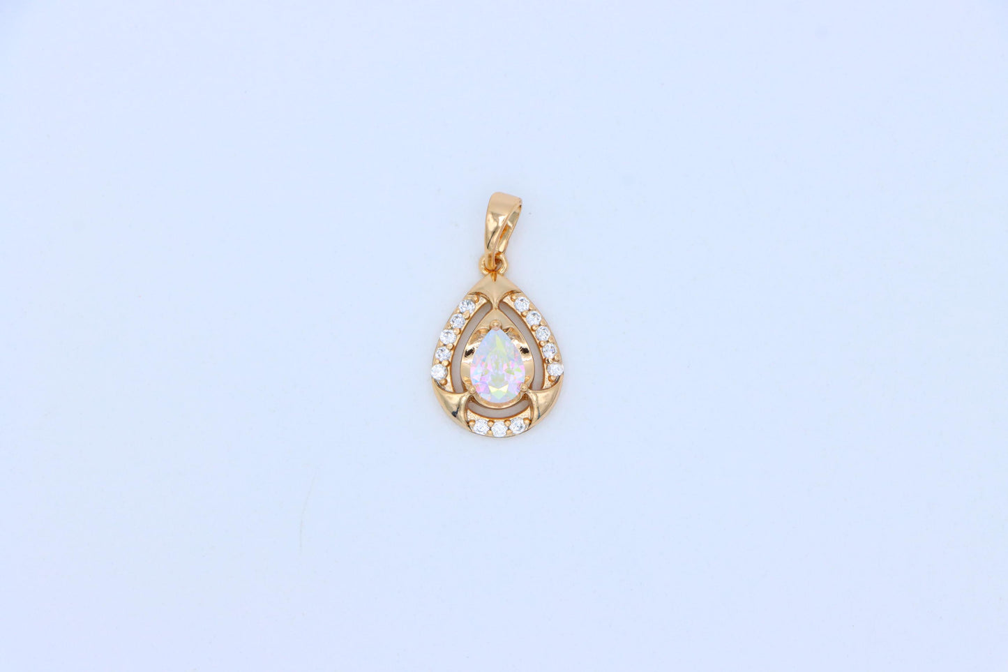 Rainbow Teardrop Pendant with Gold Plated Finish and Sparkling Detail, XPPT1803 (2153-2)