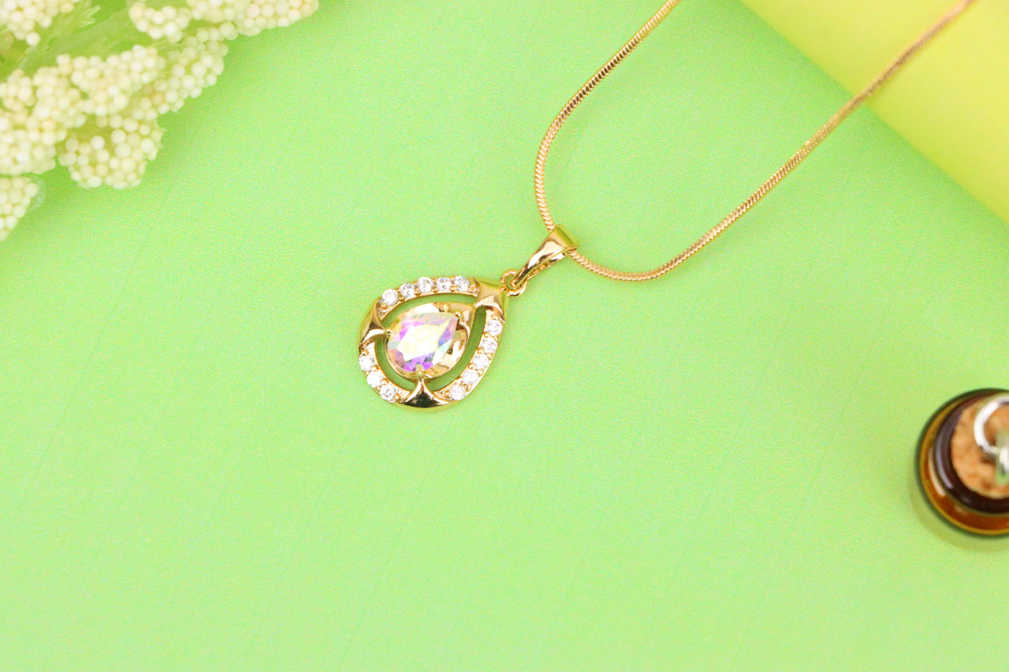 Rainbow Teardrop Pendant with Gold Plated Finish and Sparkling Detail, XPPT1803 (2153-2)