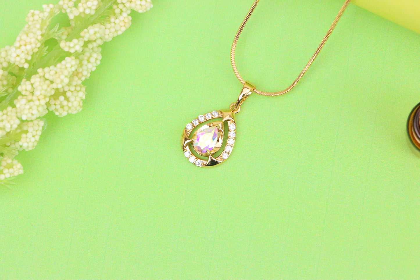 Rainbow Teardrop Pendant with Gold Plated Finish and Sparkling Detail, XPPT1803 (2153-2)